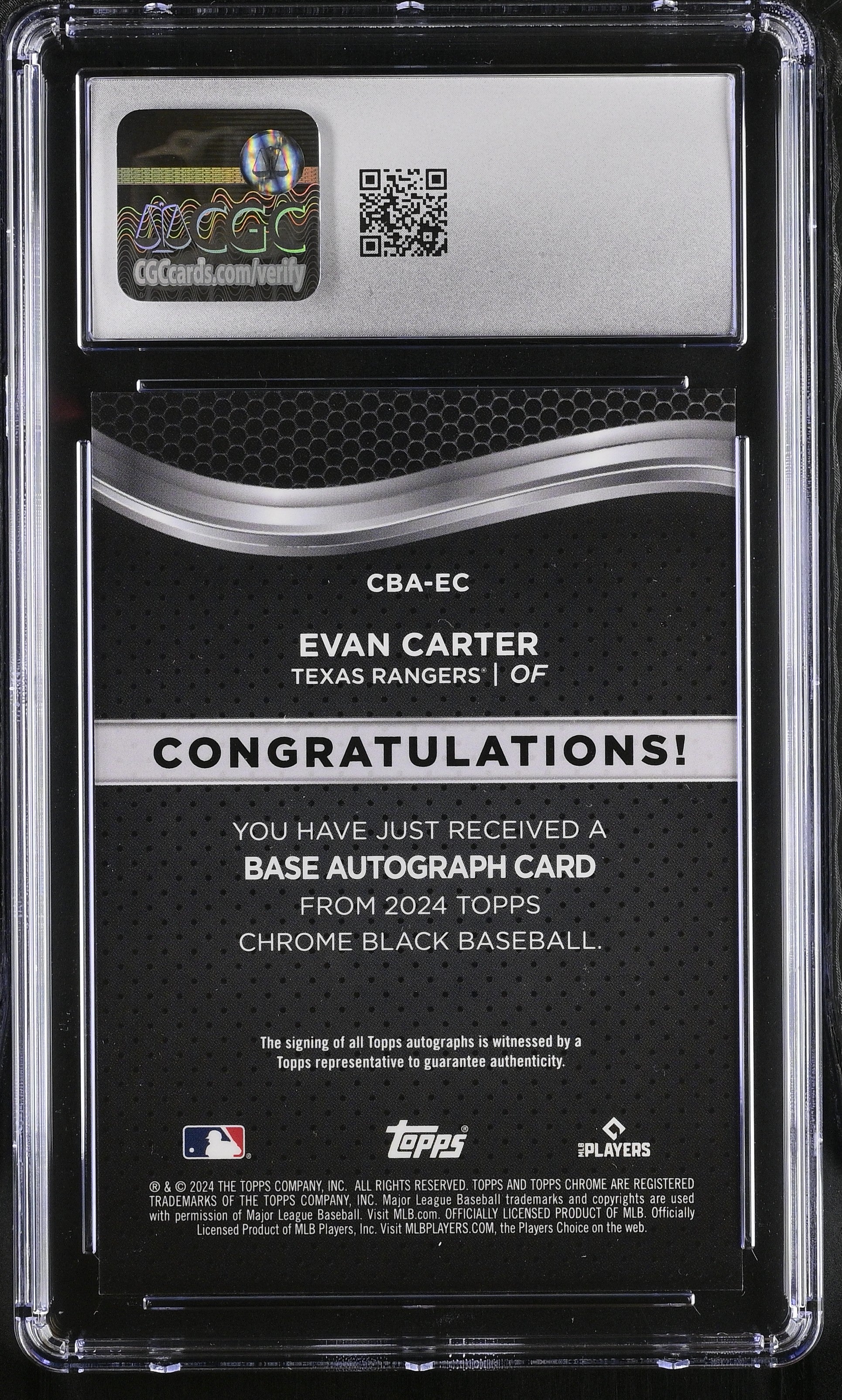 2024 Topps Chrome Black Evan Carter Rookie Gold Mini Diamond Auto 27/50 CGC 10 Auto 10 RC