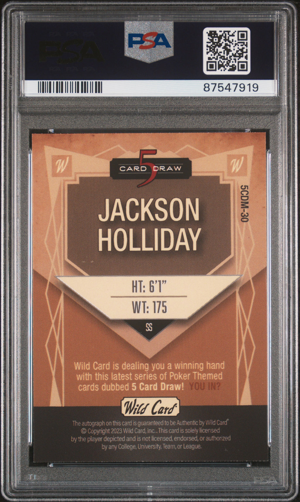 2023 Wild Card Jackson Holliday Auto 1/2 PSA 9