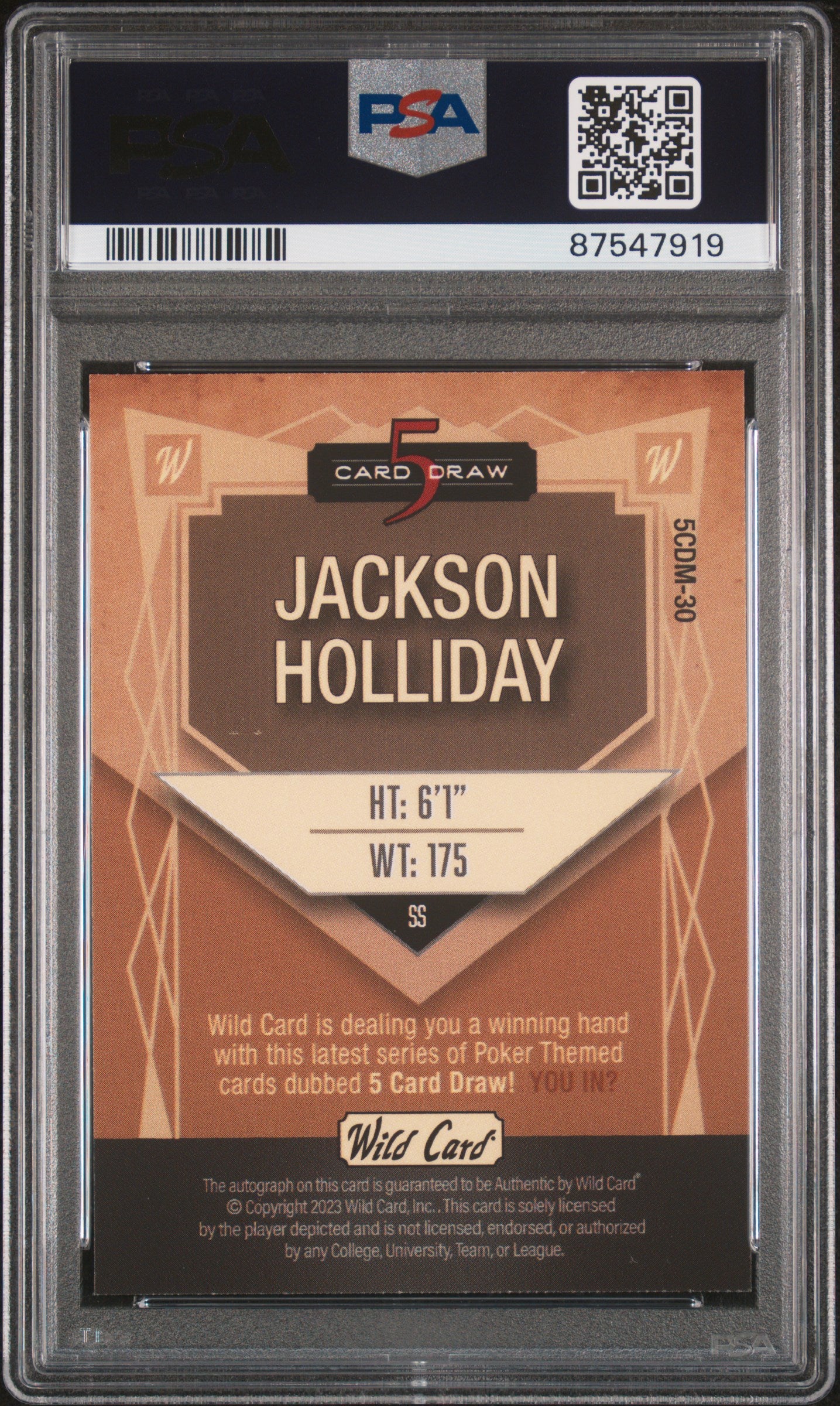 2023 Wild Card Jackson Holliday Auto 1/2 PSA 9