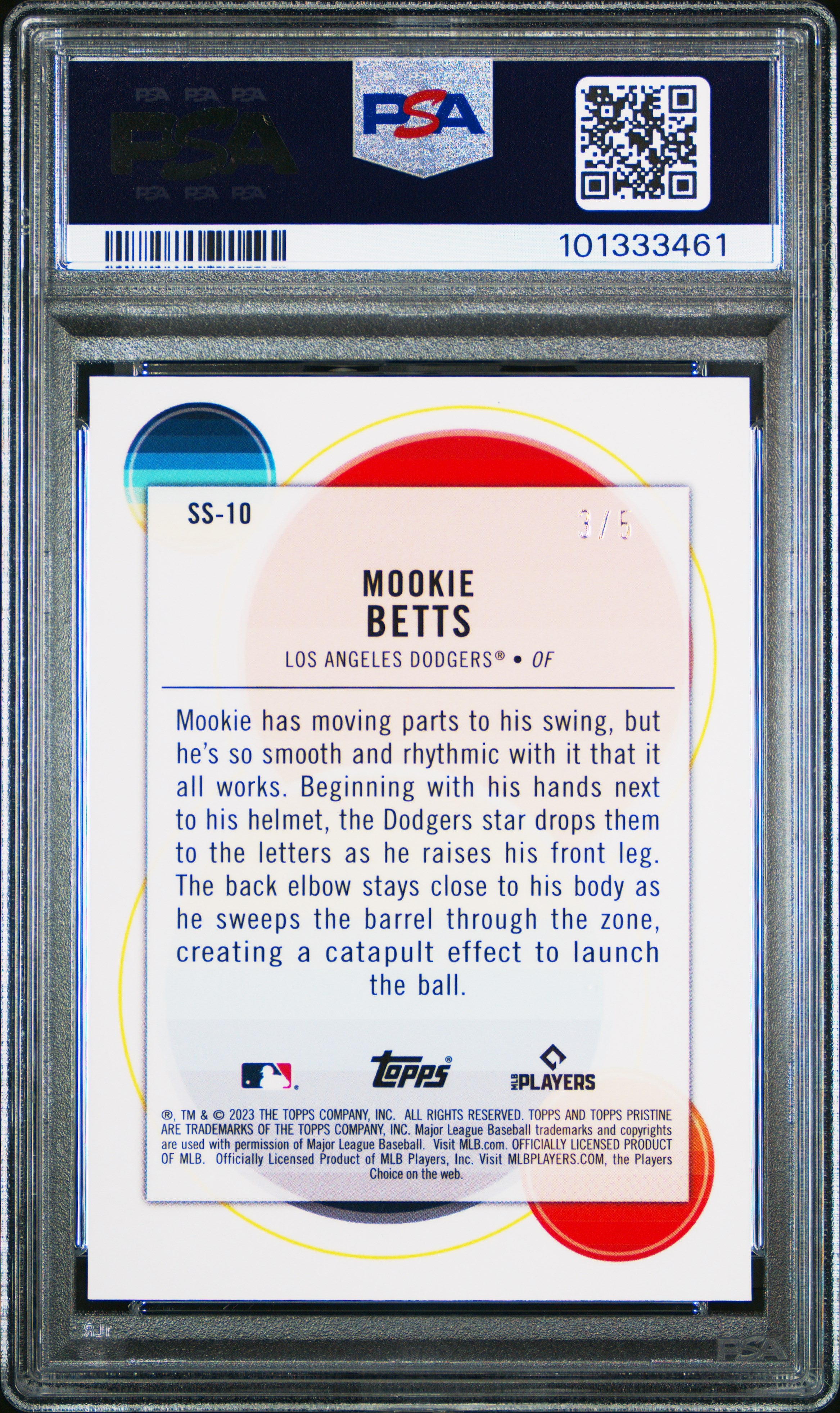 2023 Topps Pristine Mookie Betts Swings of Summer Red Refractor 3/5 PSA 10