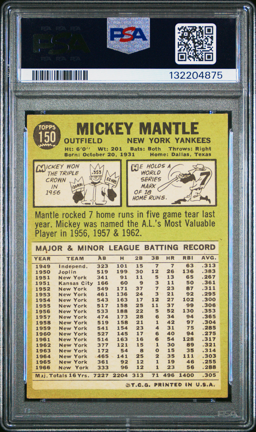1967 Topps Mickey Mantle PSA 4