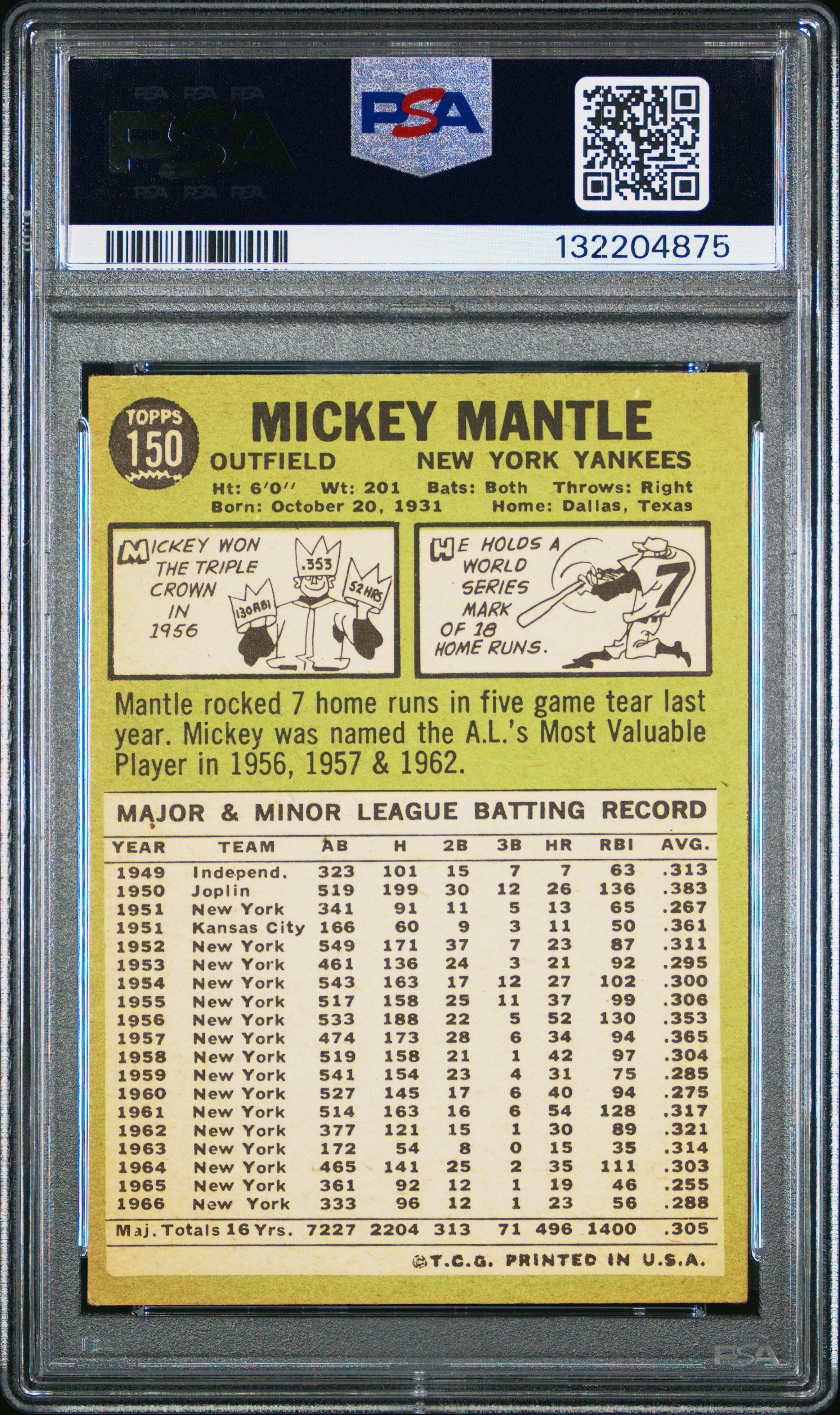 1967 Topps Mickey Mantle PSA 4