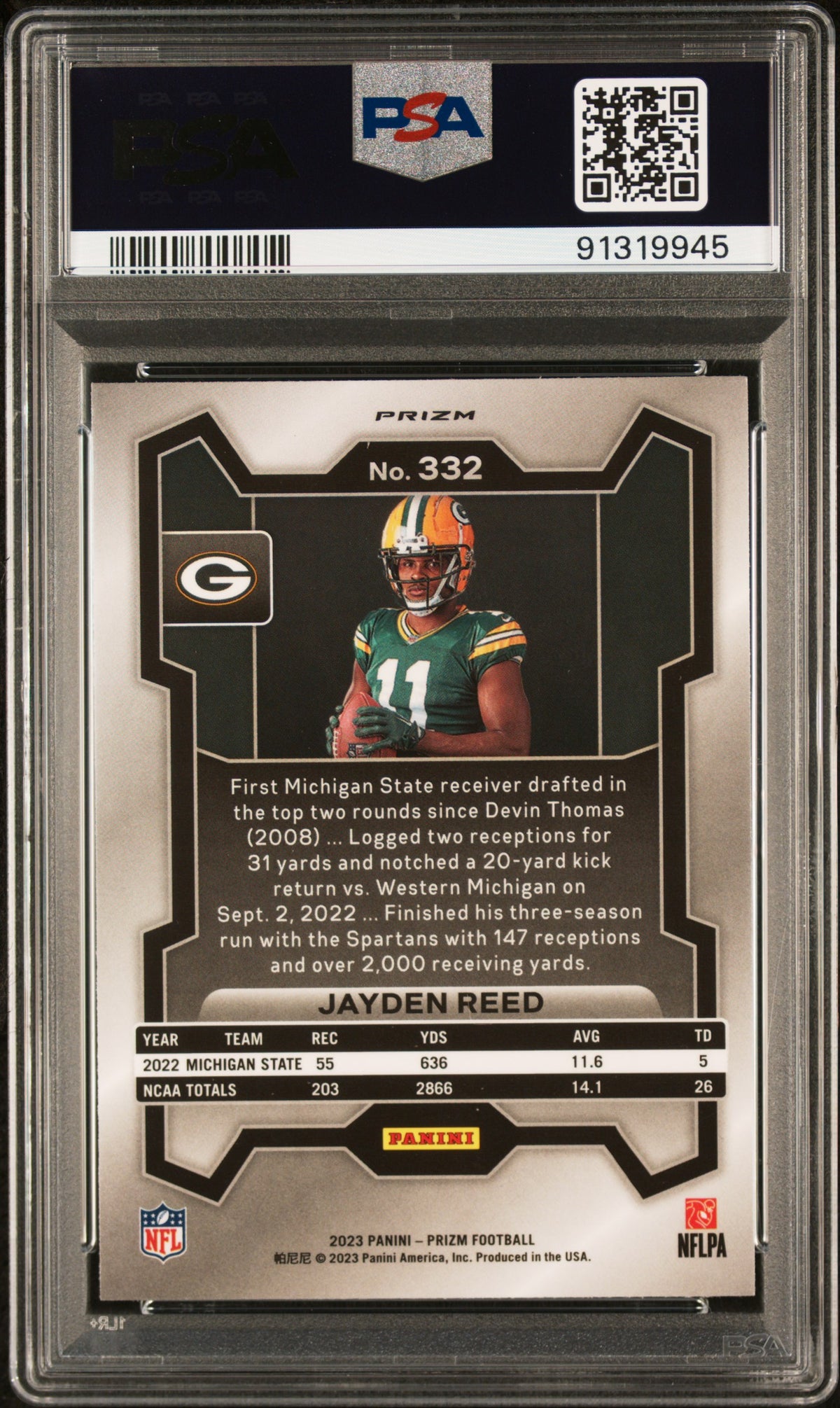 2023 Panini Prizm Jayden Reed #332 Variation PSA 10