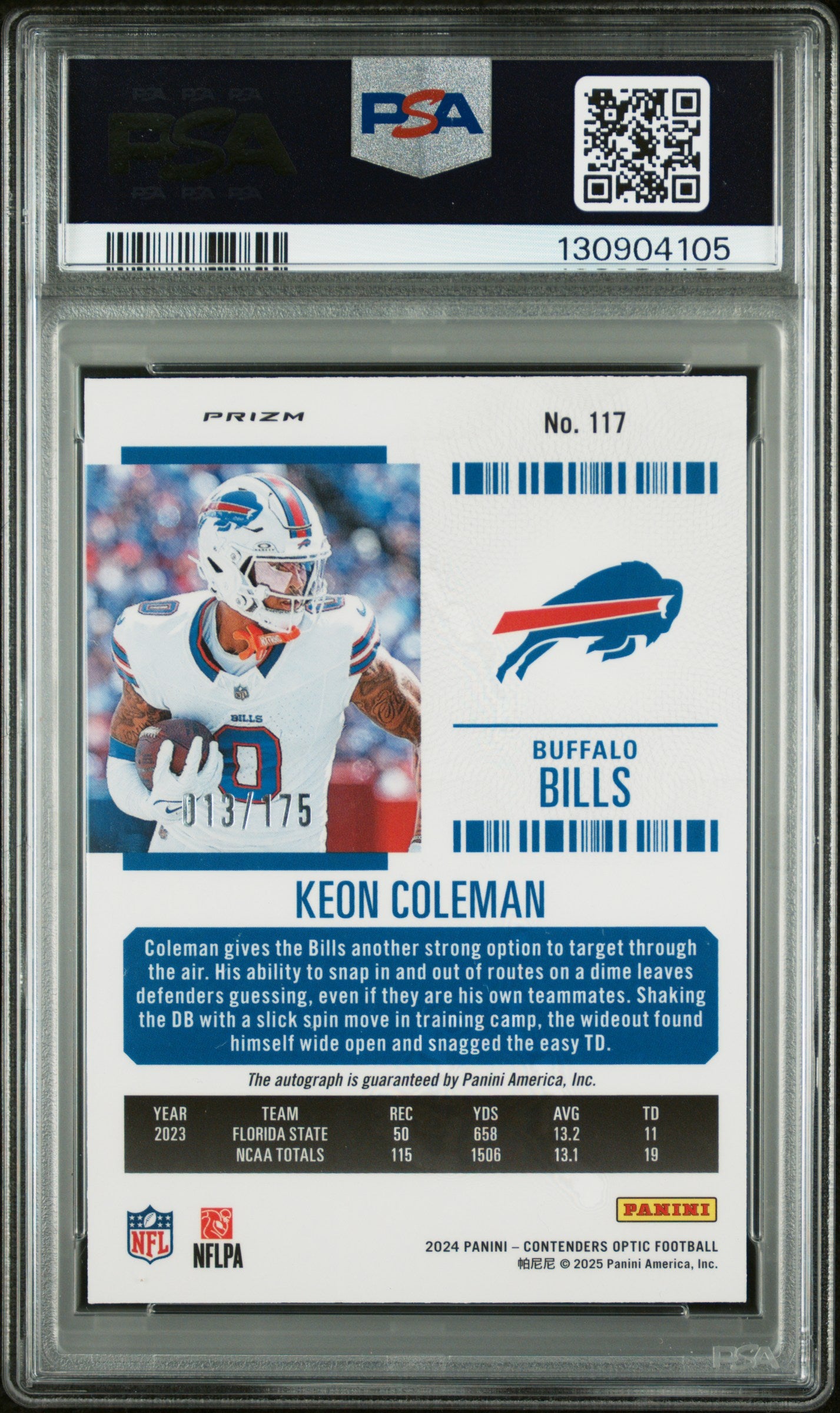 2024 Panini Contenders Optic Keon Coleman #117 Autograph Red PSA 8