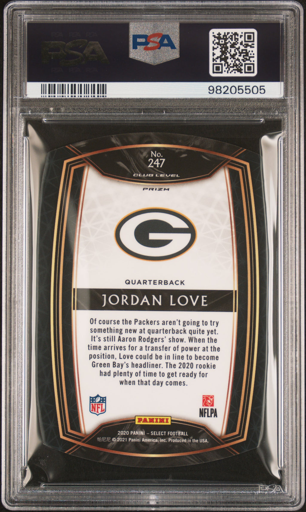 2020 Panini Select Jordan Love #247 Die Cut Blue Prizm PSA 10