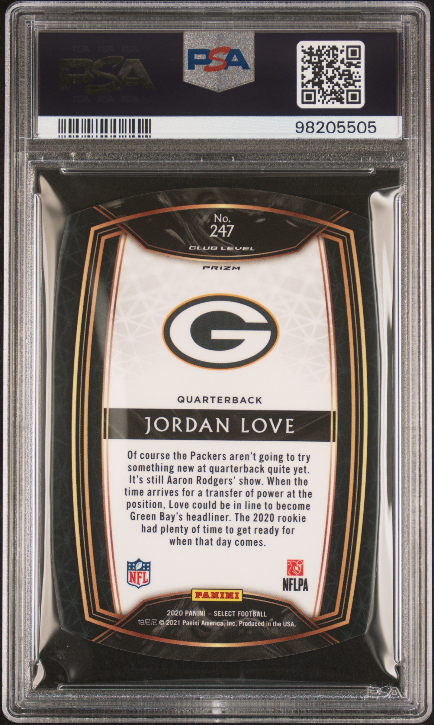 2020 Panini Select Jordan Love #247 Die Cut Blue Prizm PSA 10