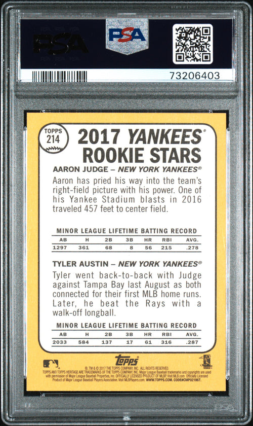 2017 Topps Heritage Aaron Judge / Tyler Austin Rookie Stars PSA 10 RC