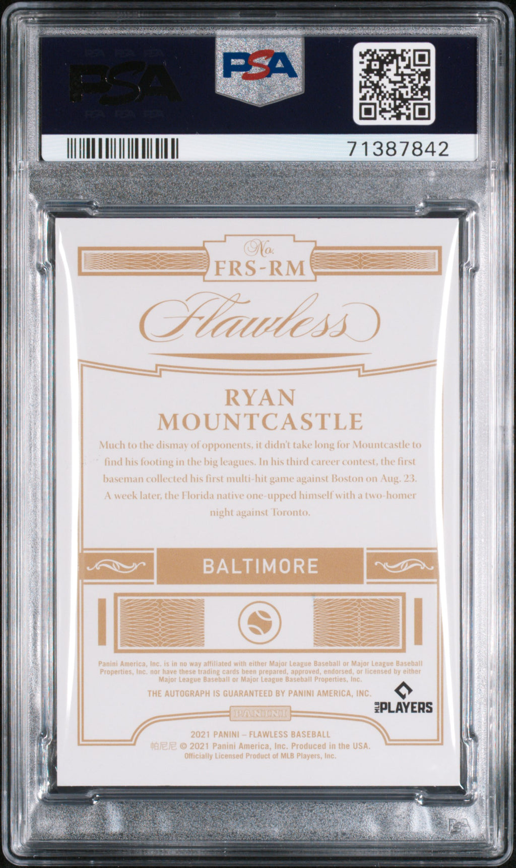 2021 Flawless Ryan Mountcastle Rookie Emerald Auto 2/5 PSA 10 RC