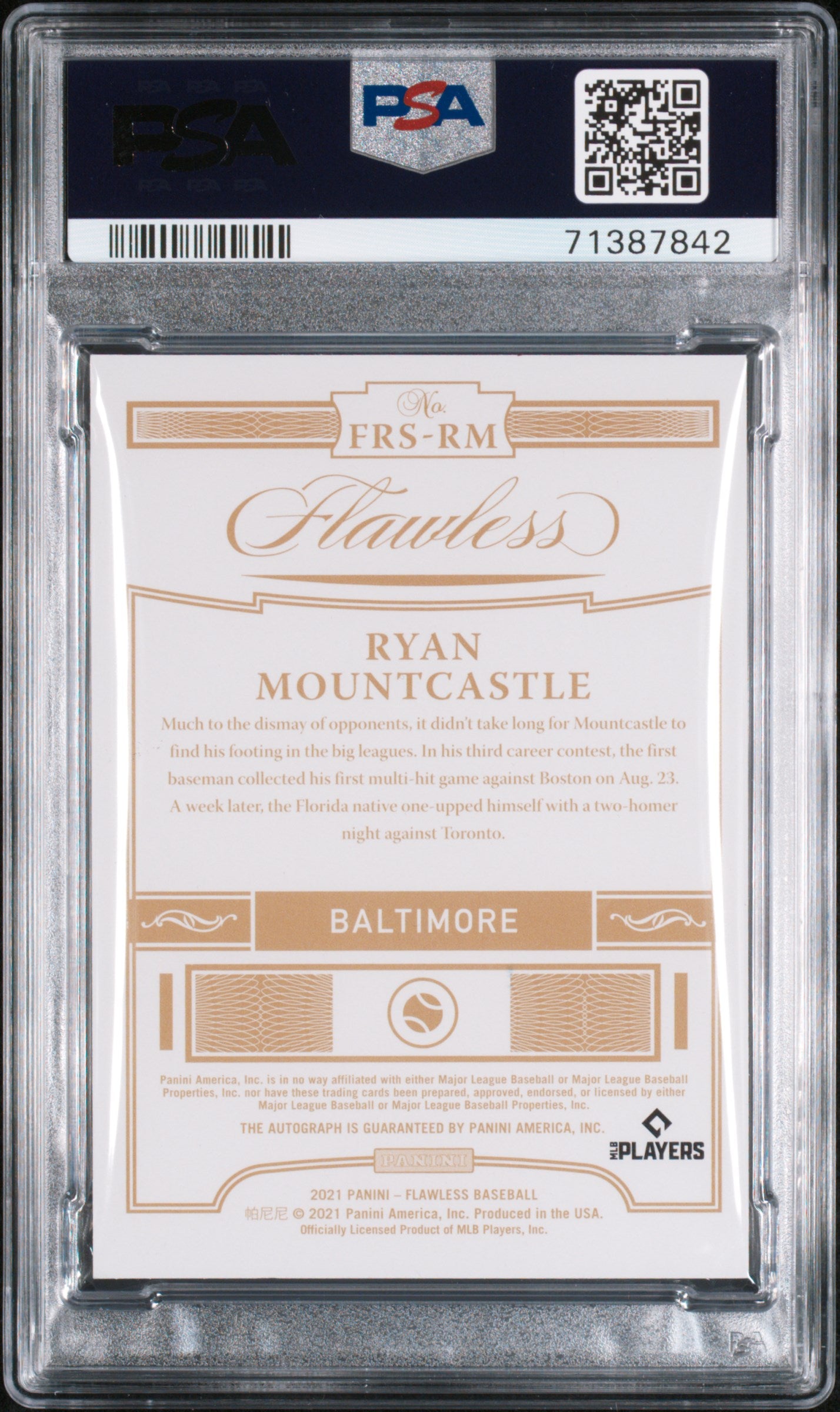 2021 Flawless Ryan Mountcastle Rookie Emerald Auto 2/5 PSA 10 RC