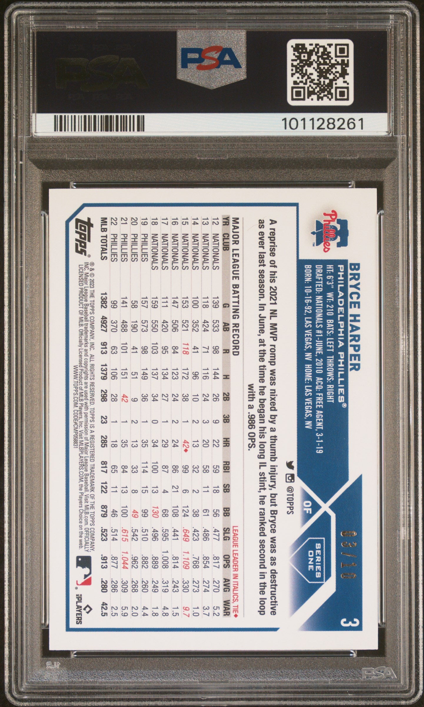 2023 Topps 1st Edition Bryce Harper #3 Hot Pink Foil PSA 10