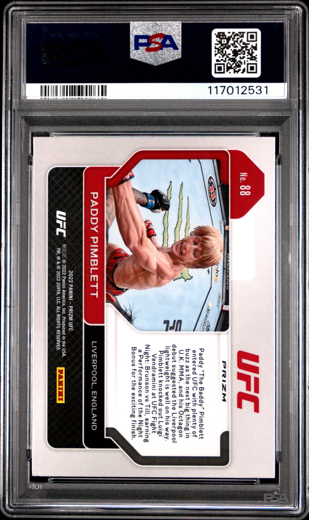2022 Prizm UFC Paddy Pimblett Ruby Wave PSA 9