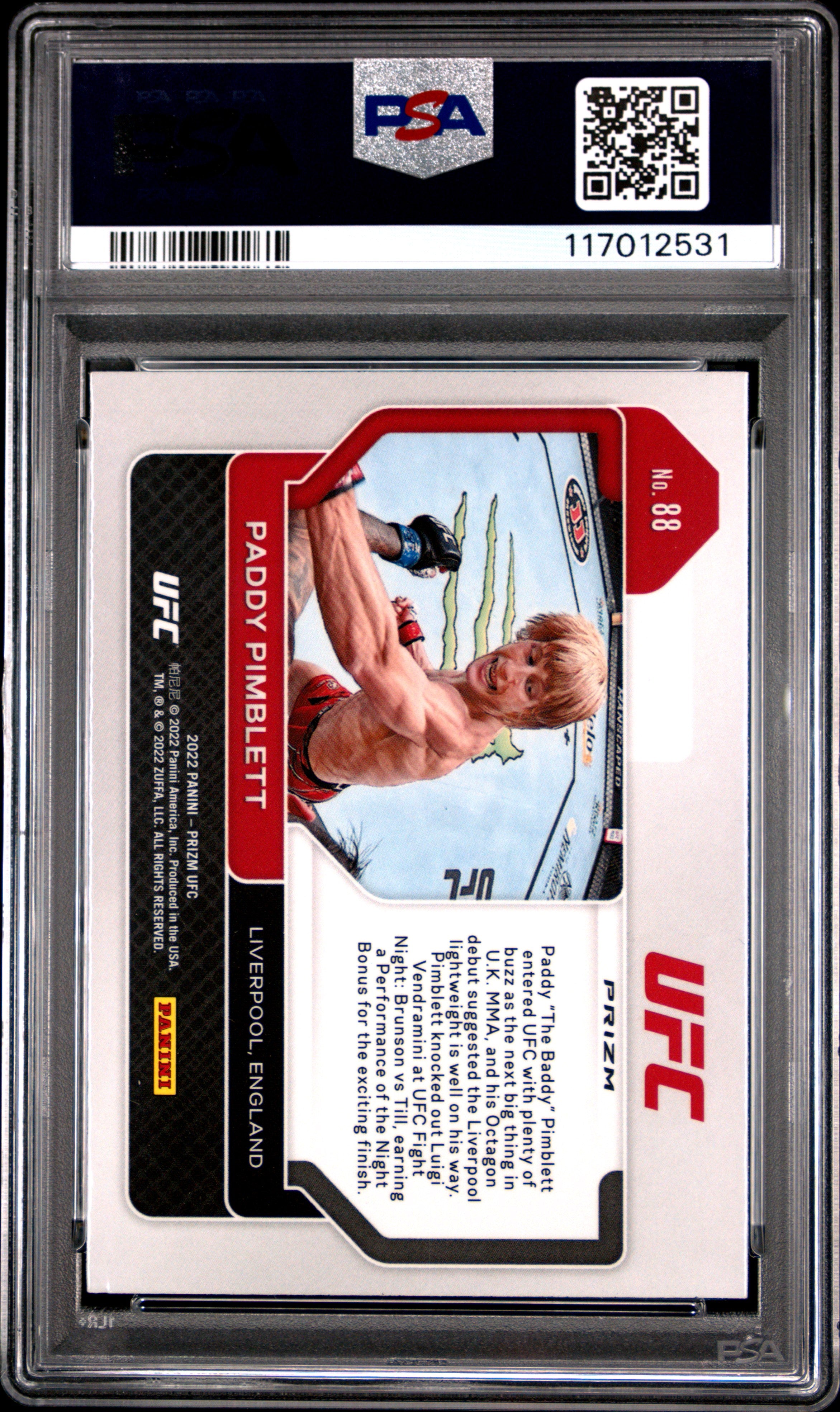 2022 Prizm UFC Paddy Pimblett Ruby Wave PSA 9