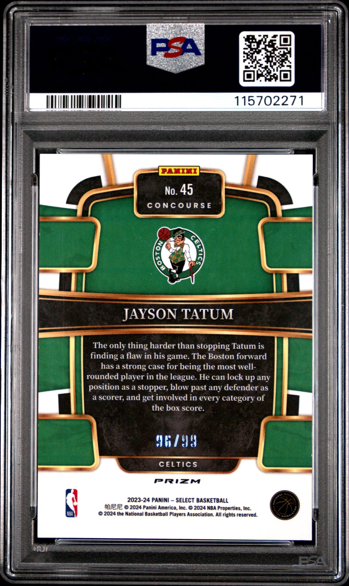 2023 Select Jayson Tatum Pink Cracked Ice PSA 10