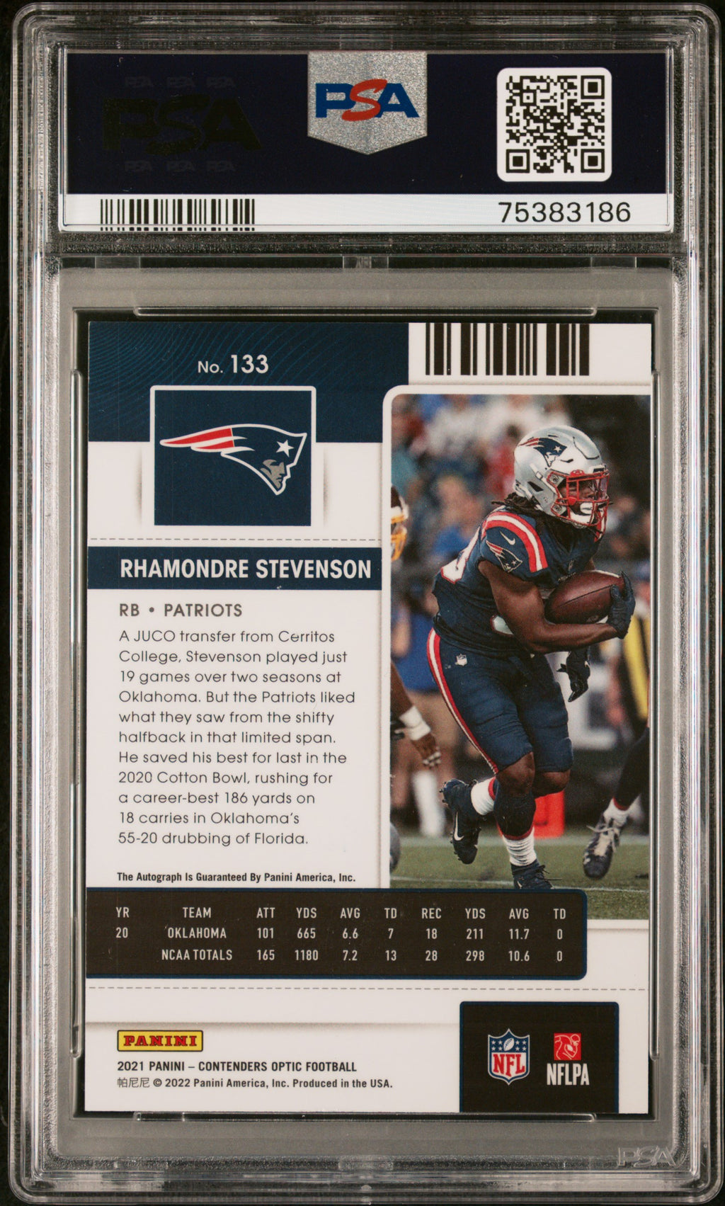 2021 Panini Contenders Optic Rhamondre Stevenson #133 Autograph PSA 10