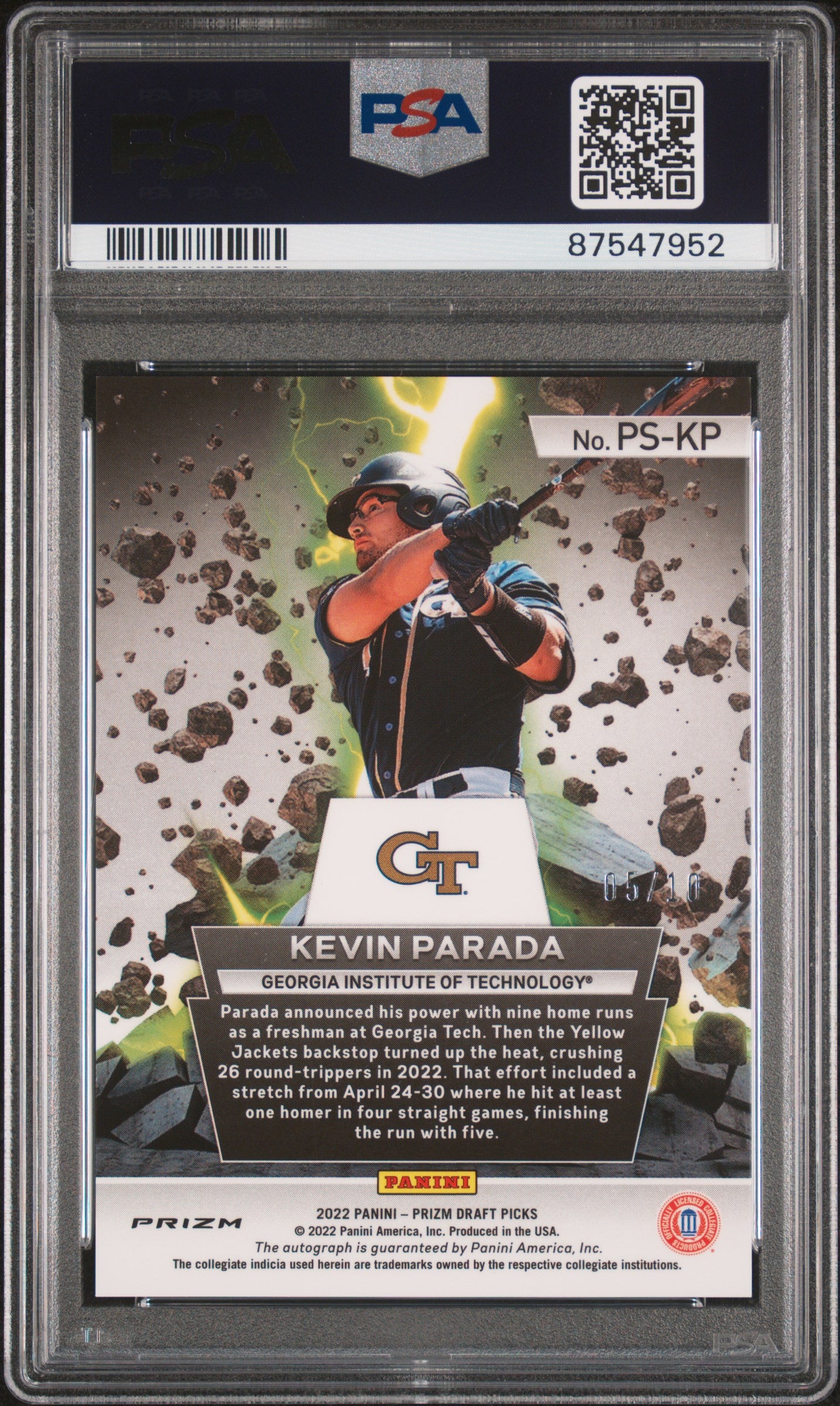 2022 Prizm Draft Picks Kevin Parada Gold Prizm Auto 5/10 PSA 10