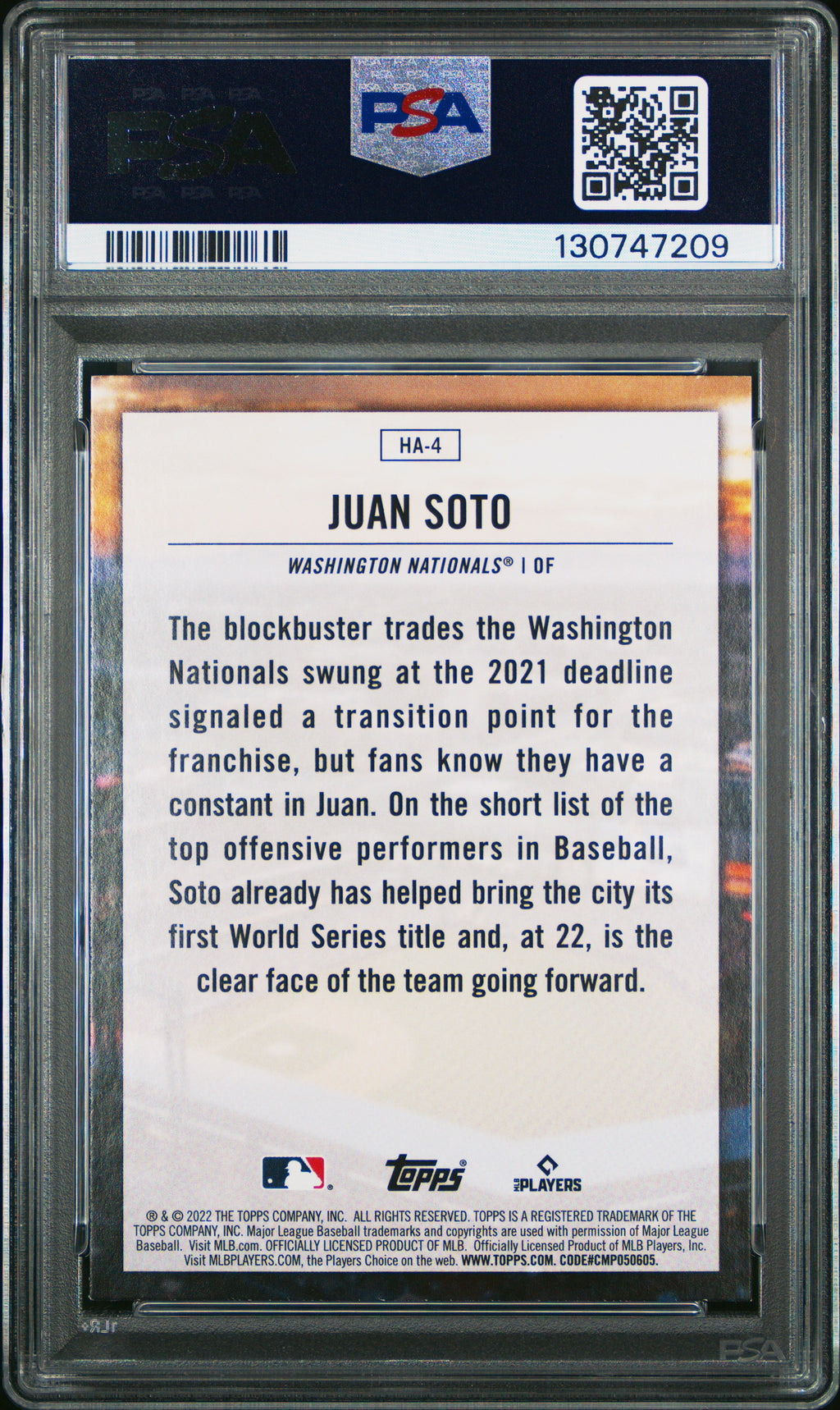 2022 Topps Juan Soto Home Field Advantage HFA PSA 9