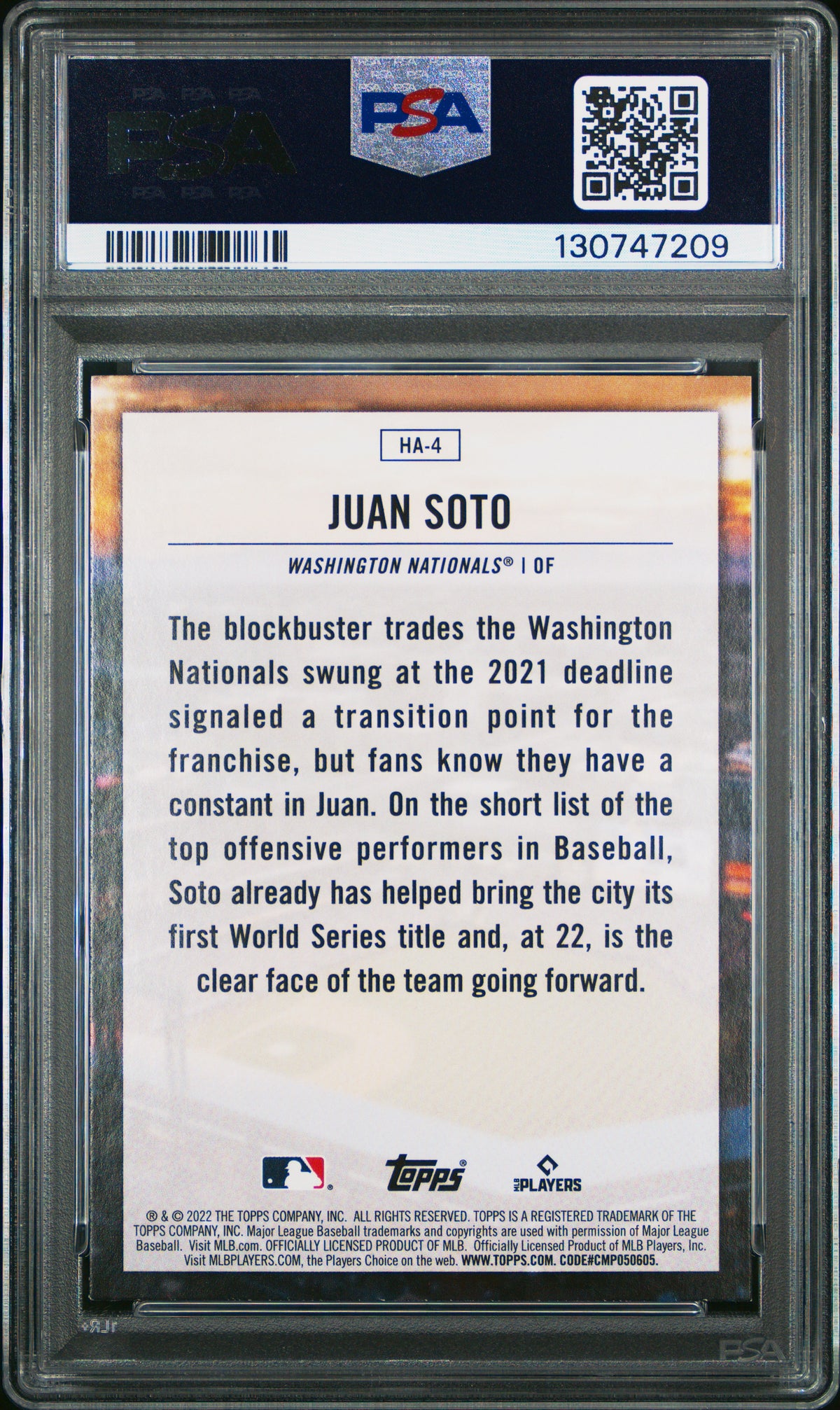 2022 Topps Juan Soto Home Field Advantage HFA PSA 9