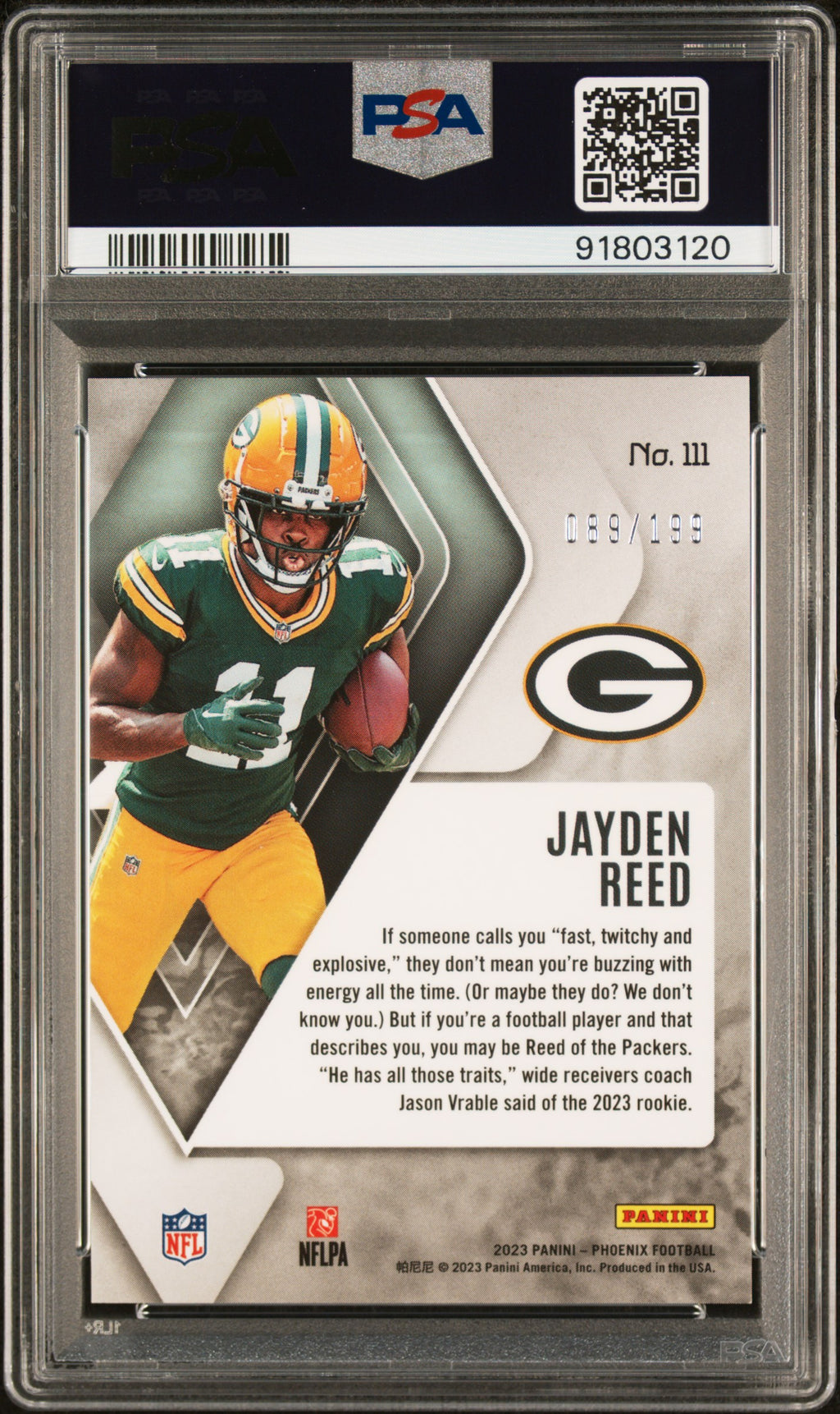 2023 Panini Phoenix Jayden Reed #111 Pink PSA 10