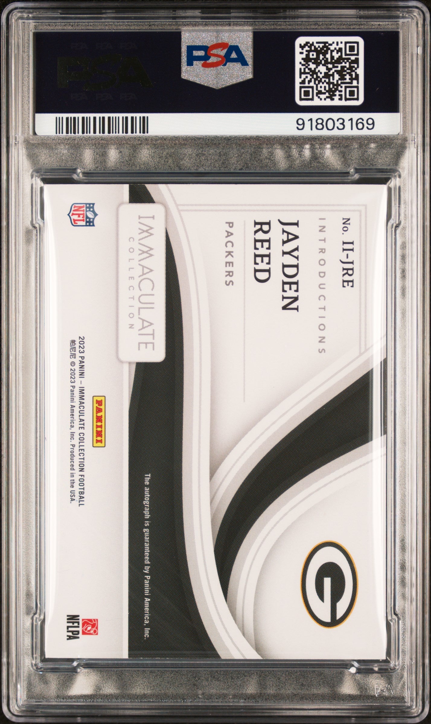 2023 Panini Immaculate Jayden Reed Rookie Introductions Autograph 37/49 PSA 8 RC