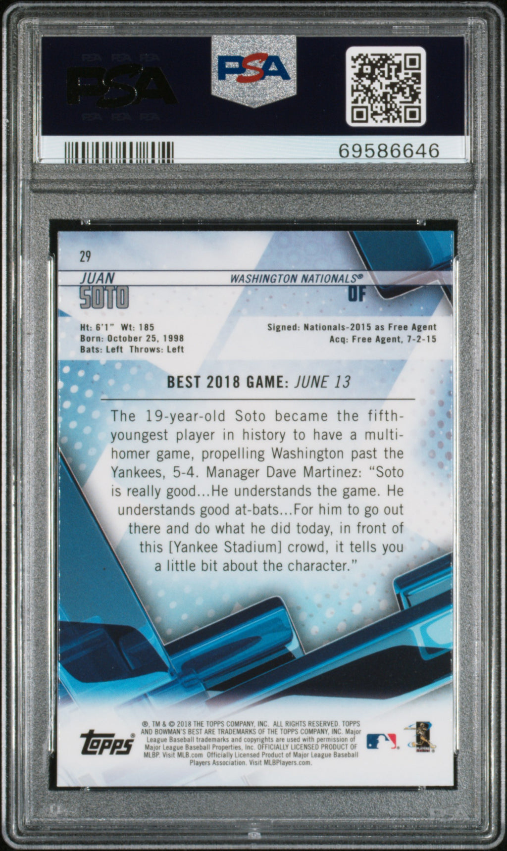 2018 Bowman's Best Juan Soto PSA 10