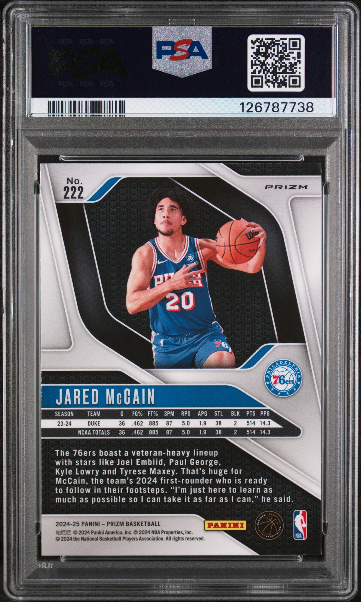 2024 Prizm Jared McCain Rookie China Variation PSA 9 RC
