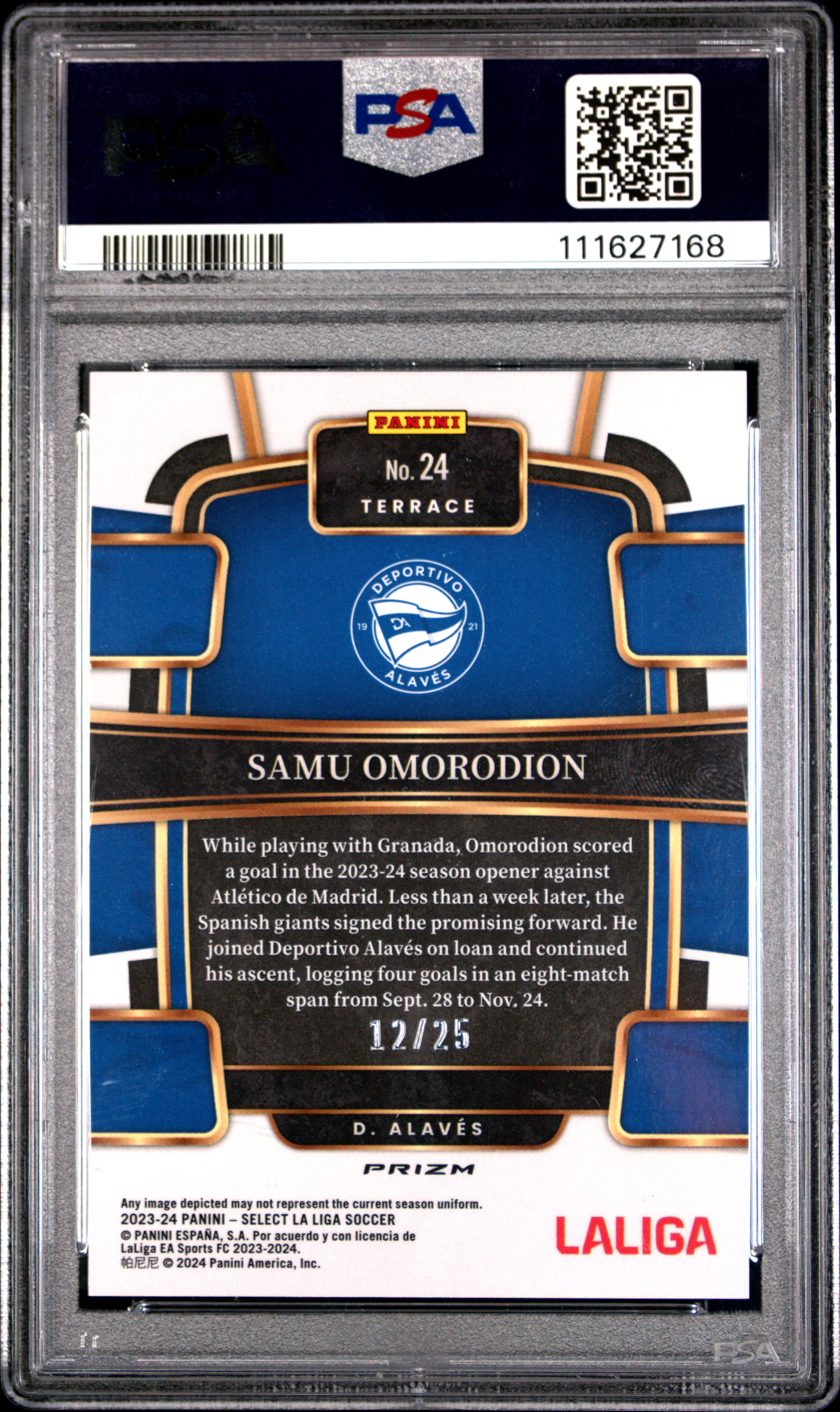2023-24 Panini Select La Liga Samu Omorodion #24 Zebra PSA 10