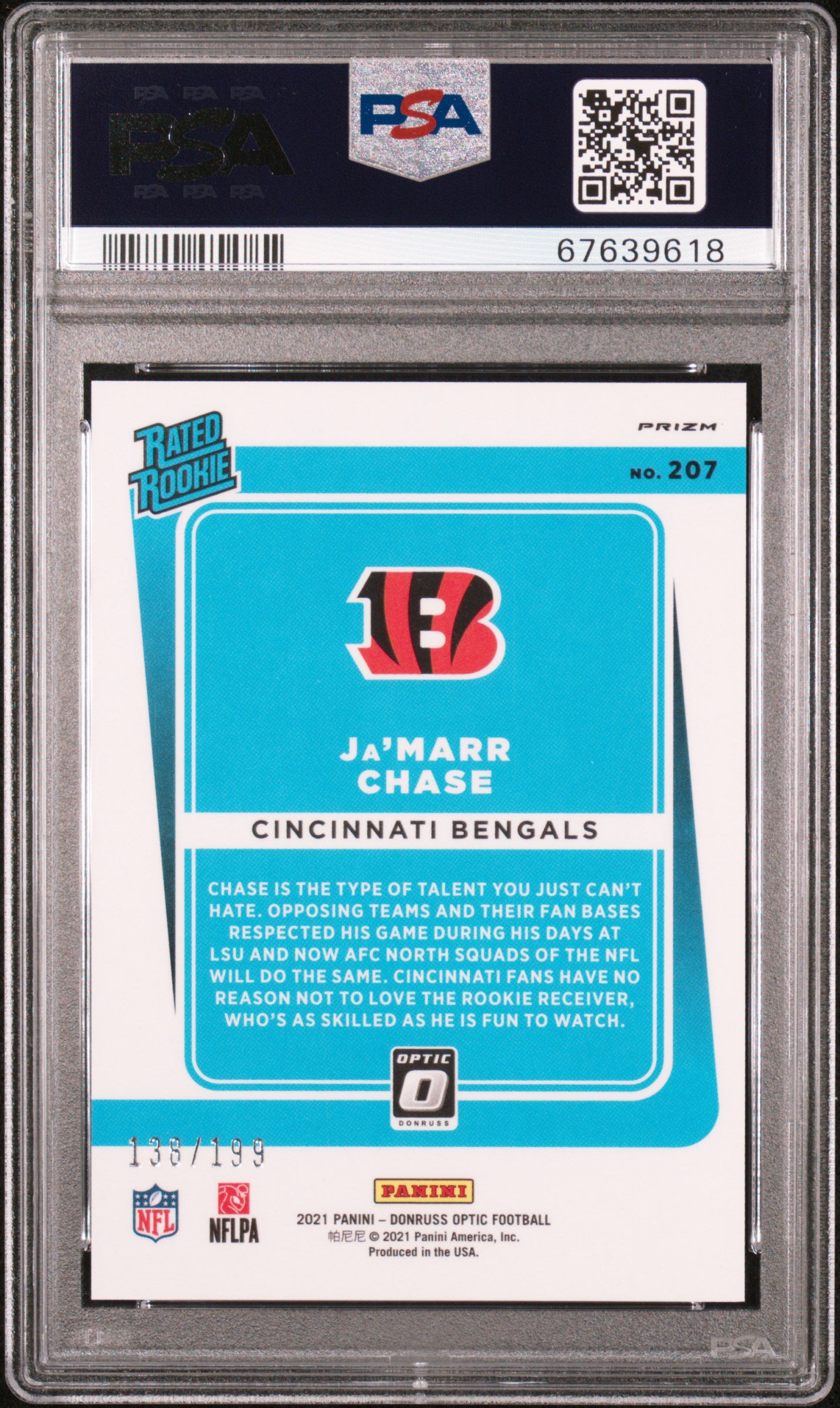 2021 Optic Ja'Marr Chase Orange 138/199 PSA 10 RC