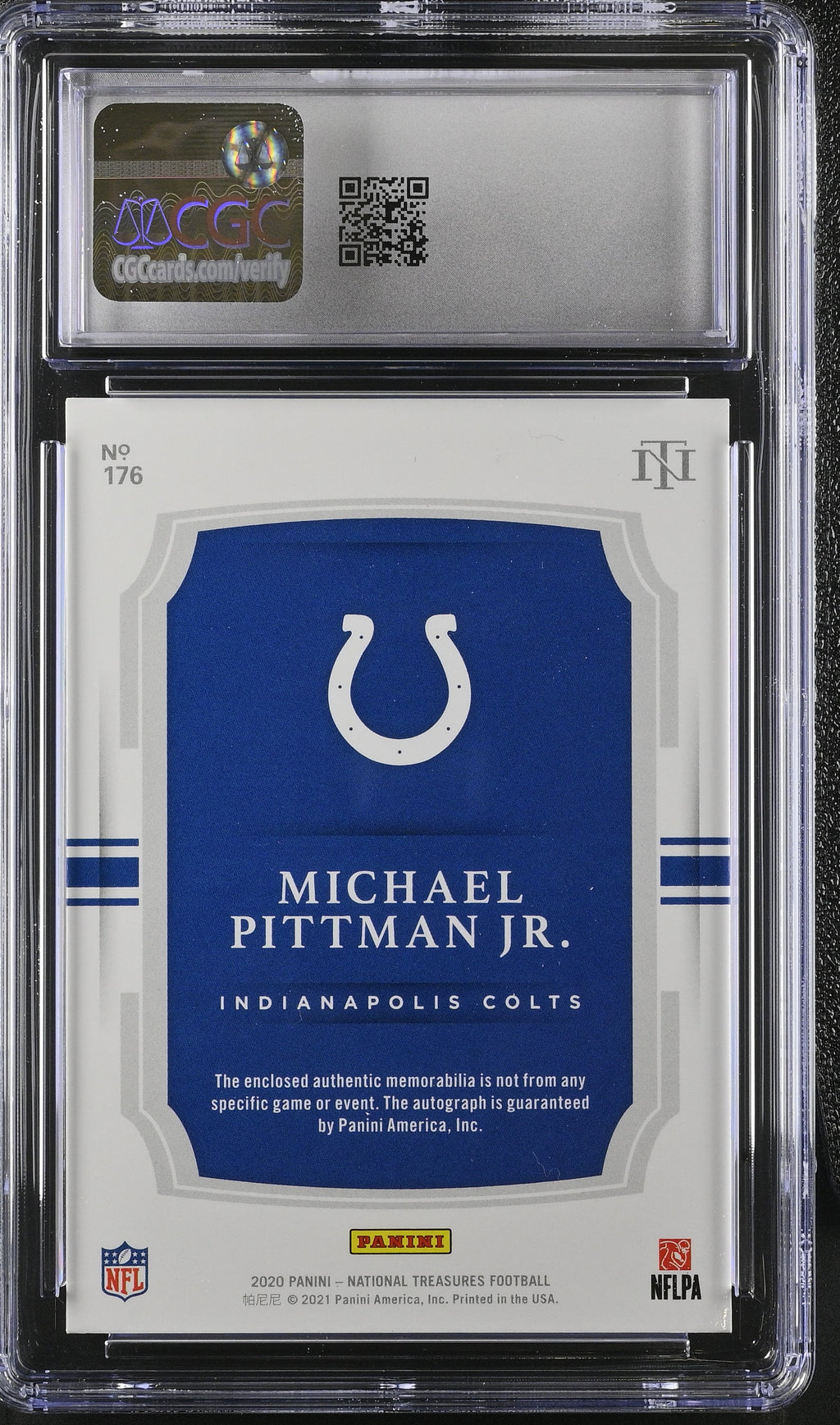 2020 National Treasures Michael Pittman Jr. Rookie Patch Auto RPA 29/99 CGC 10 Auto 10 RC