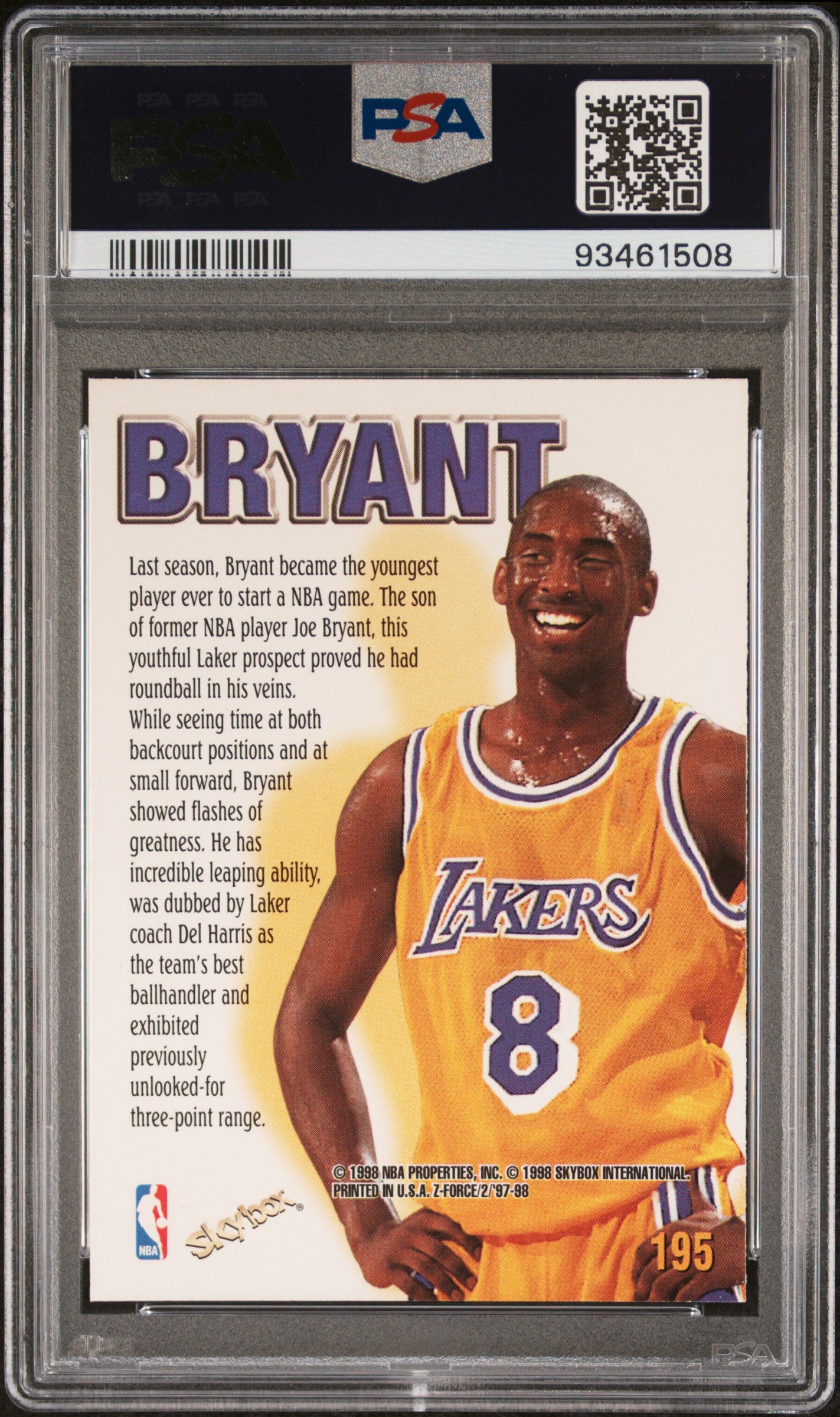 1997 Skybox Z-Force Kobe Bryant PSA 9