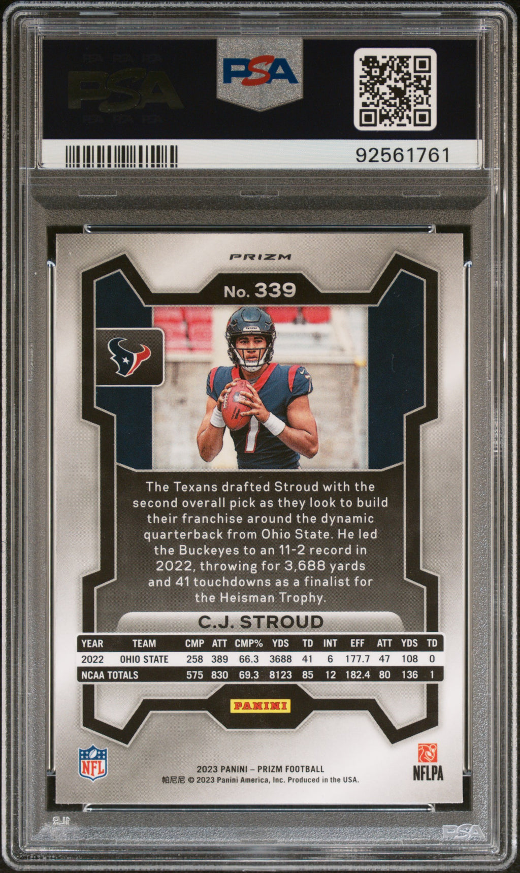 2023 Panini Prizm CJ Stroud #339 Red White Blue PSA 9