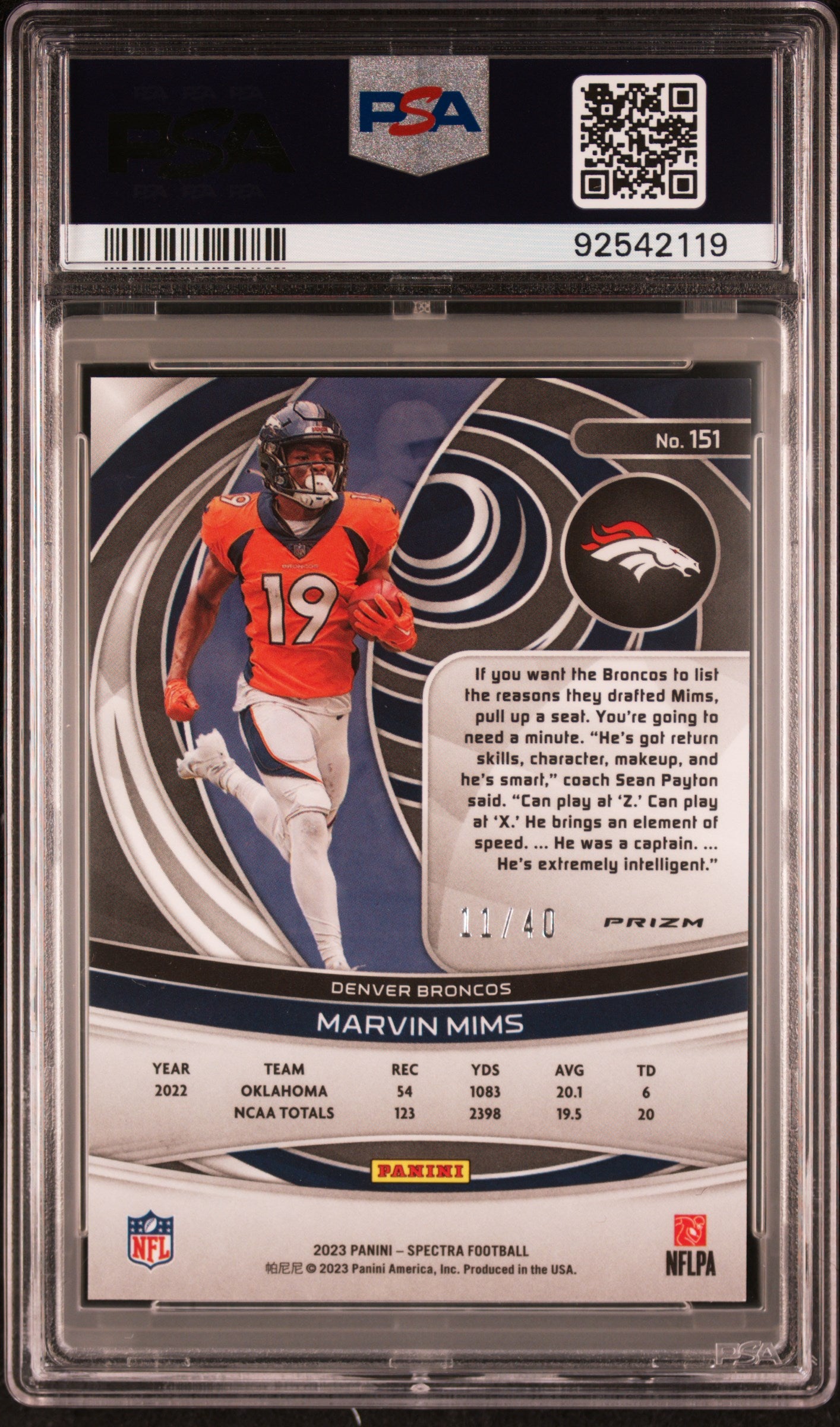 2023 Panini Spectra Marvin Mims #151 Astral PSA 10