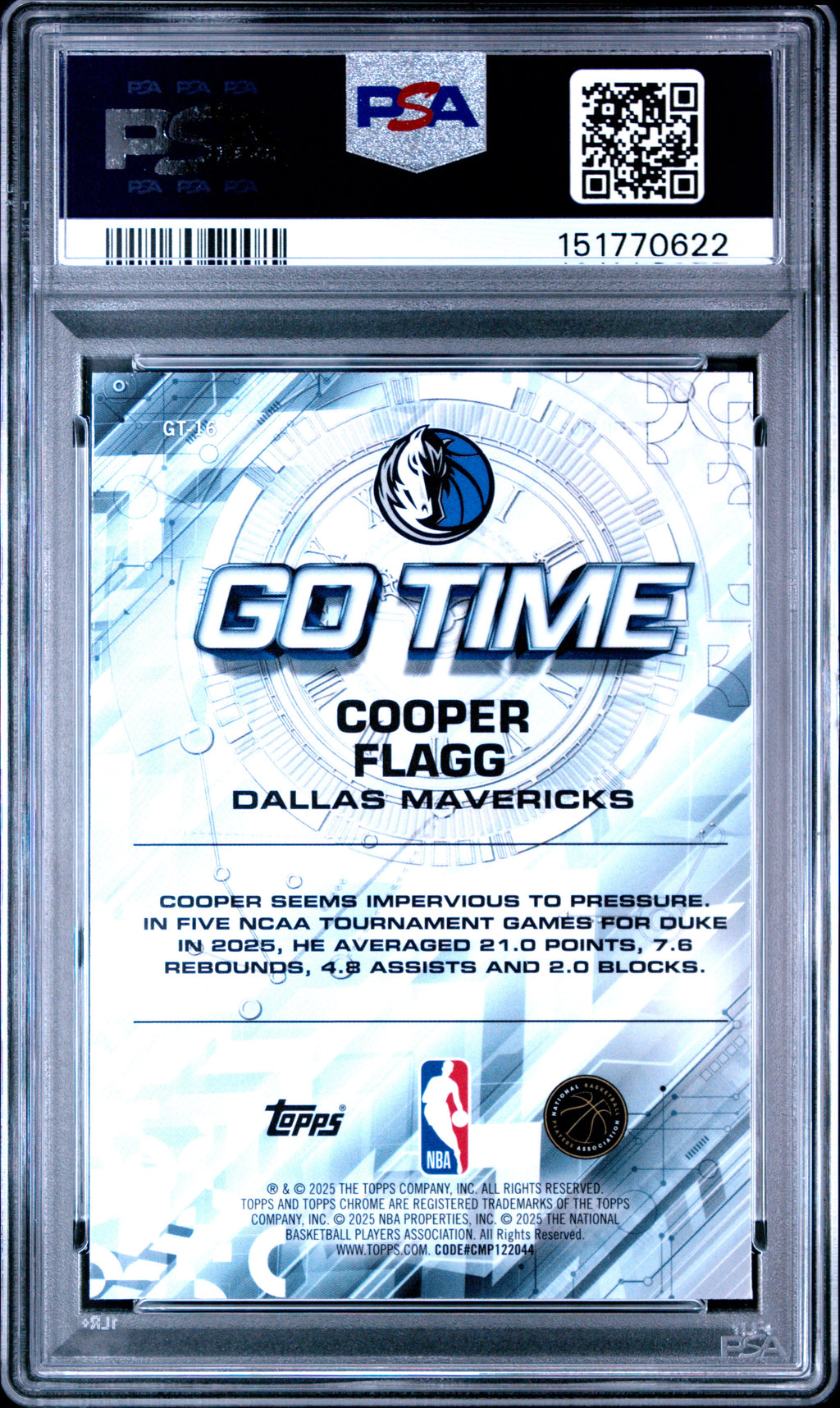 2025 Topps Chrome Cooper Flagg Rookie Go Time PSA 10 RC