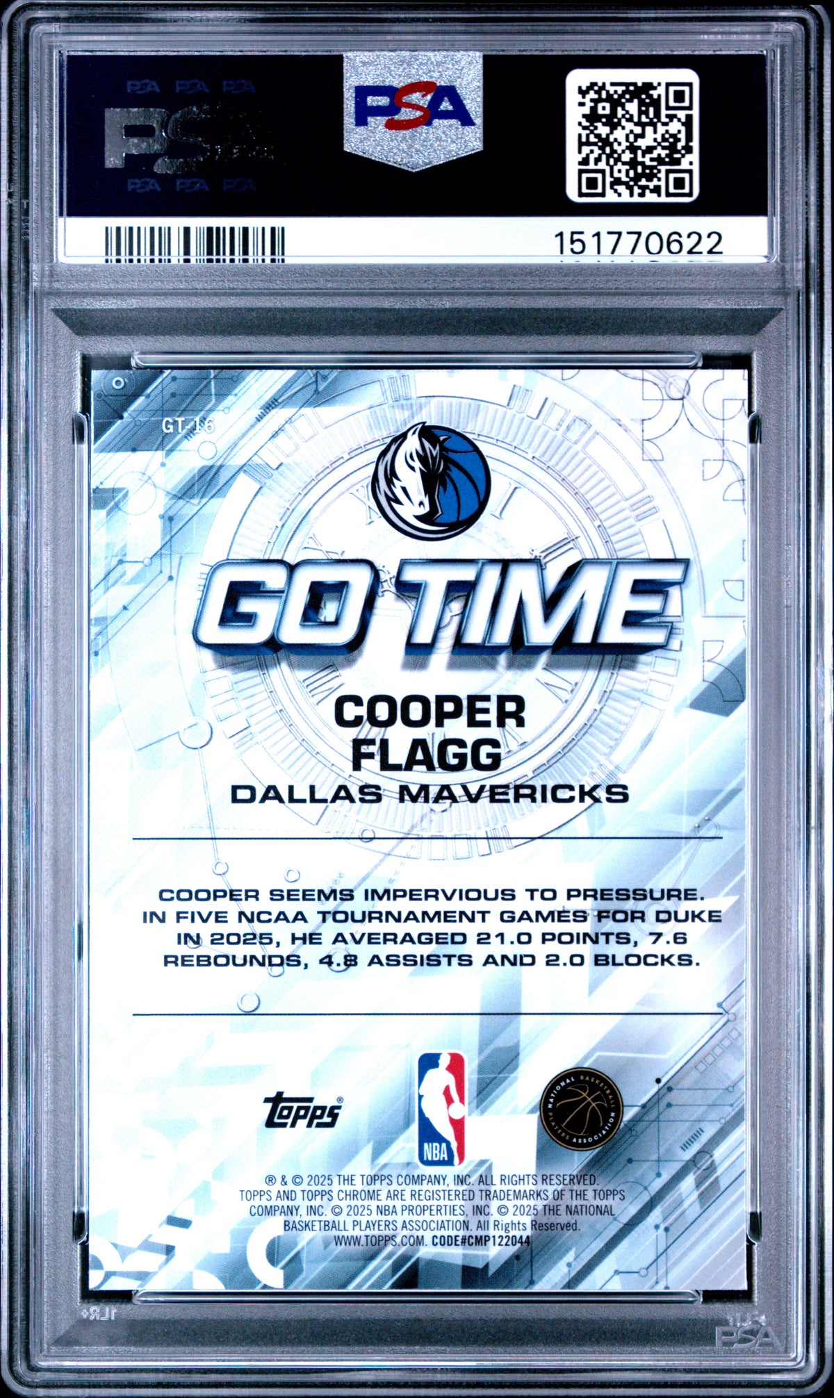 2025 Topps Chrome Cooper Flagg Rookie Go Time PSA 10 RC