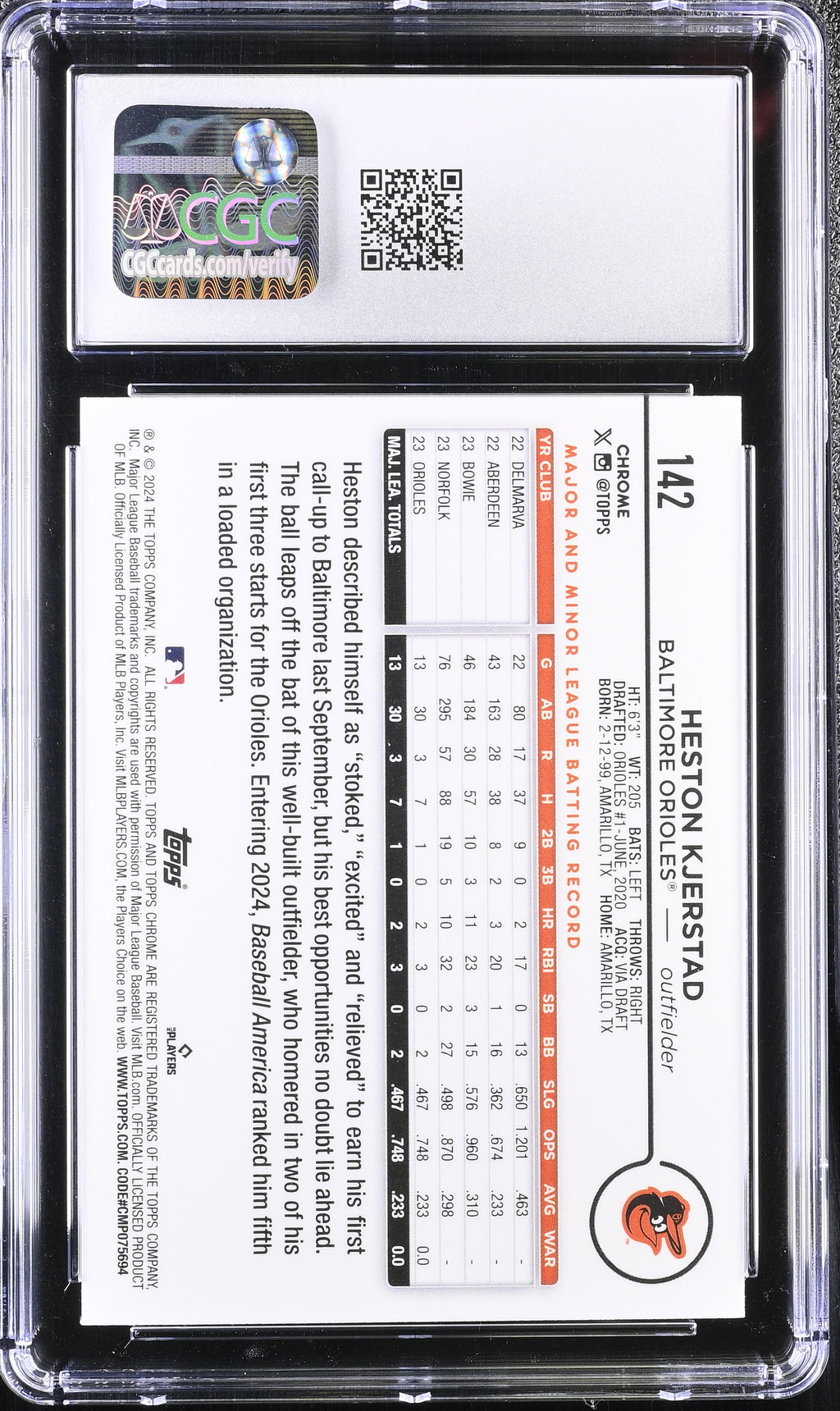 2024 Topps Chrome Heston Kjerstad Rookie Prism Refractor CGC 10 RC
