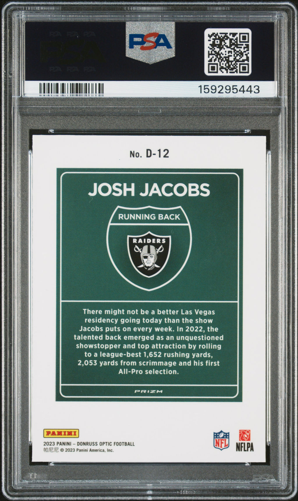 2023 Donruss Optic Josh Jacobs Downtown PSA 9