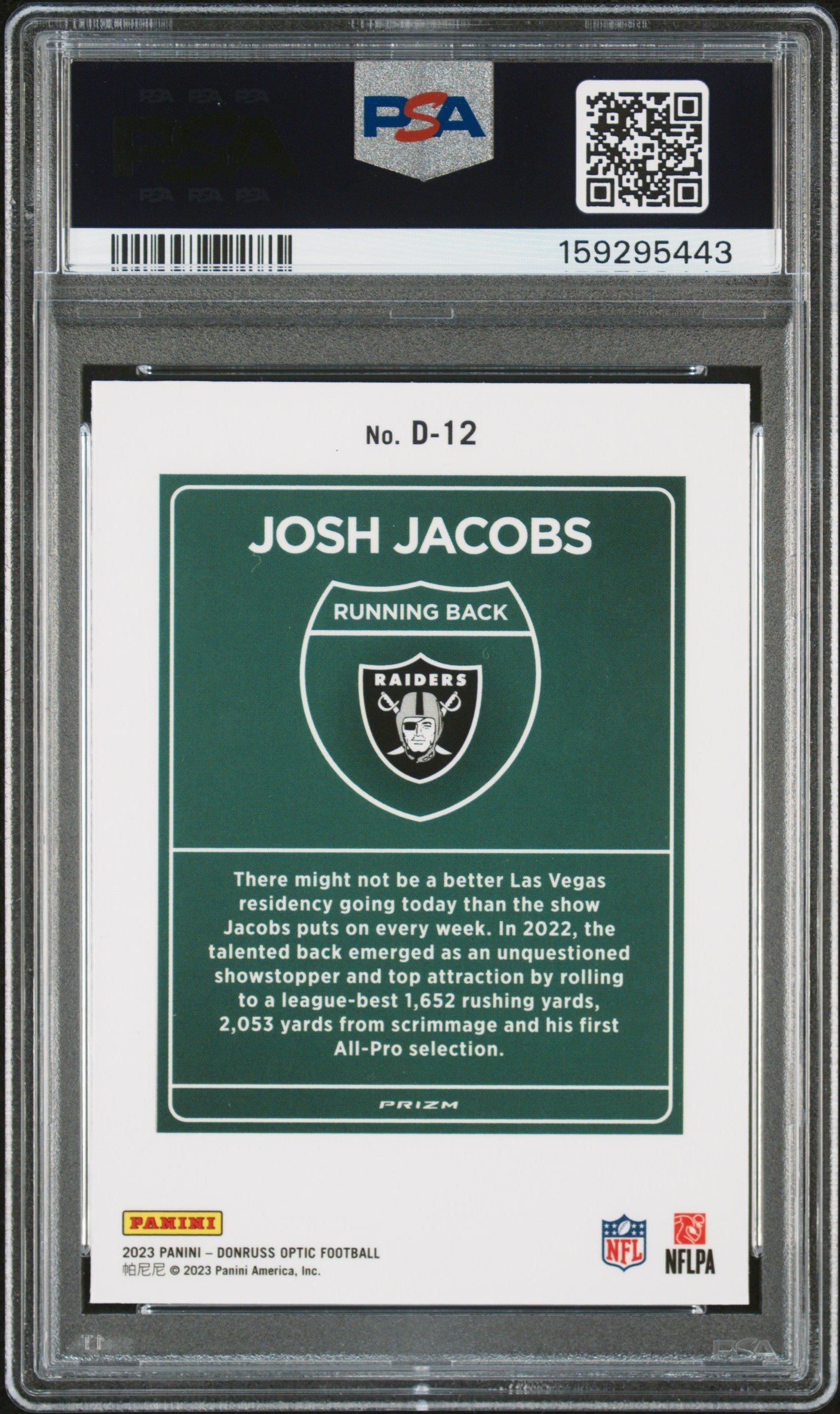 2023 Donruss Optic Josh Jacobs Downtown PSA 9