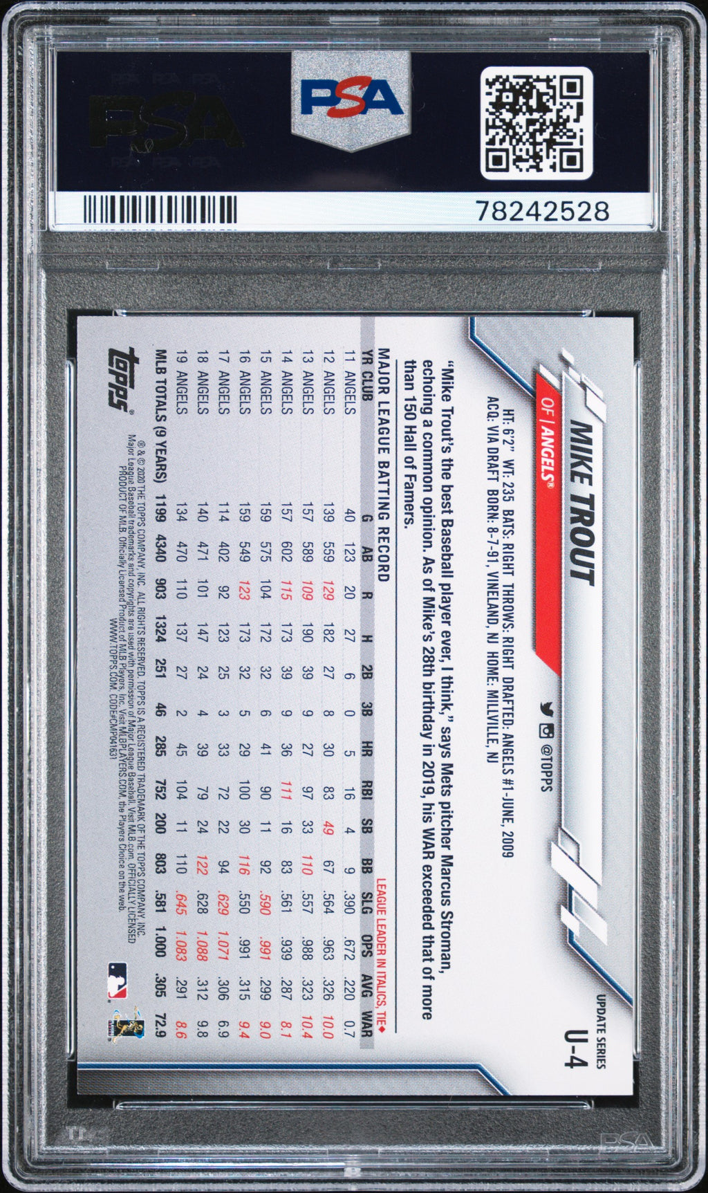 2020 Topps Update Mike Trout SP PSA 10