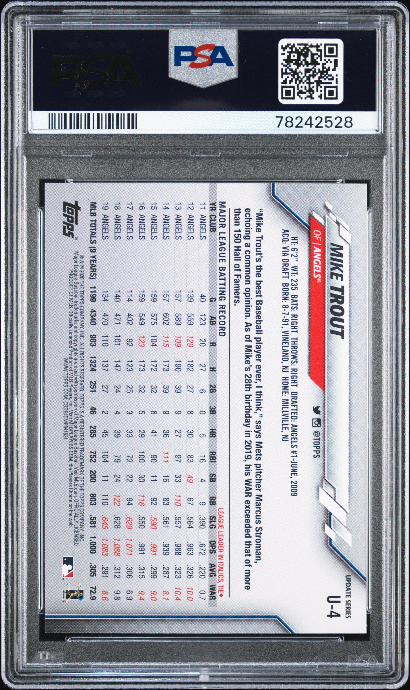 2020 Topps Update Mike Trout SP PSA 10