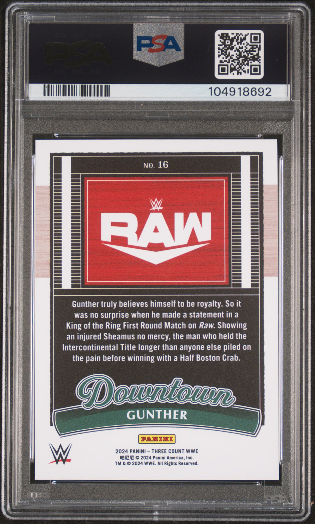 2024 Panini Three Count WWE Downtown Gunther #16 PSA 10