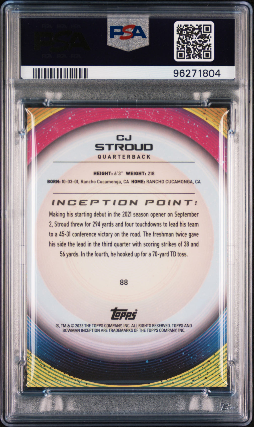 2022 Bowman University Inception CJ Stroud #88 PSA 10