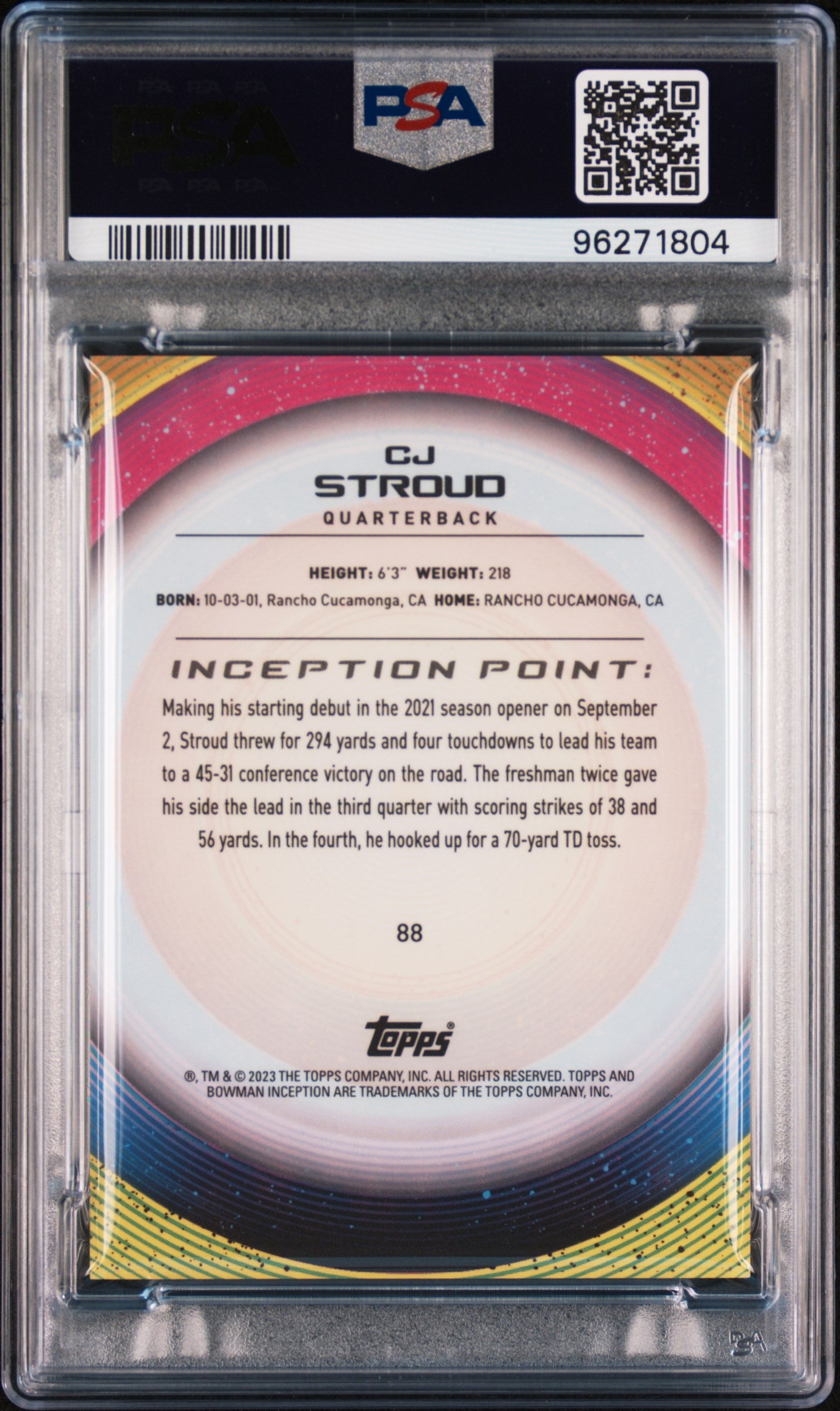 2022 Bowman University Inception CJ Stroud #88 PSA 10