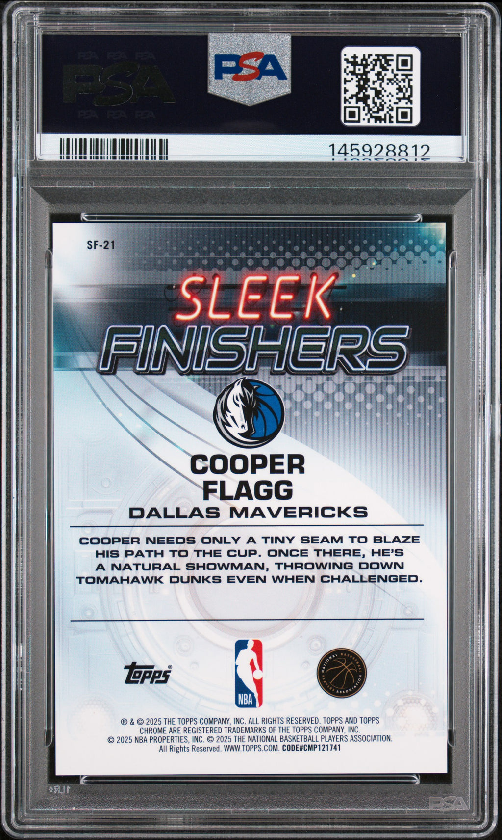 2025 Topps Chrome Cooper Flagg Rookie Sleek Finishers Green 23/99 PSA 10 RC