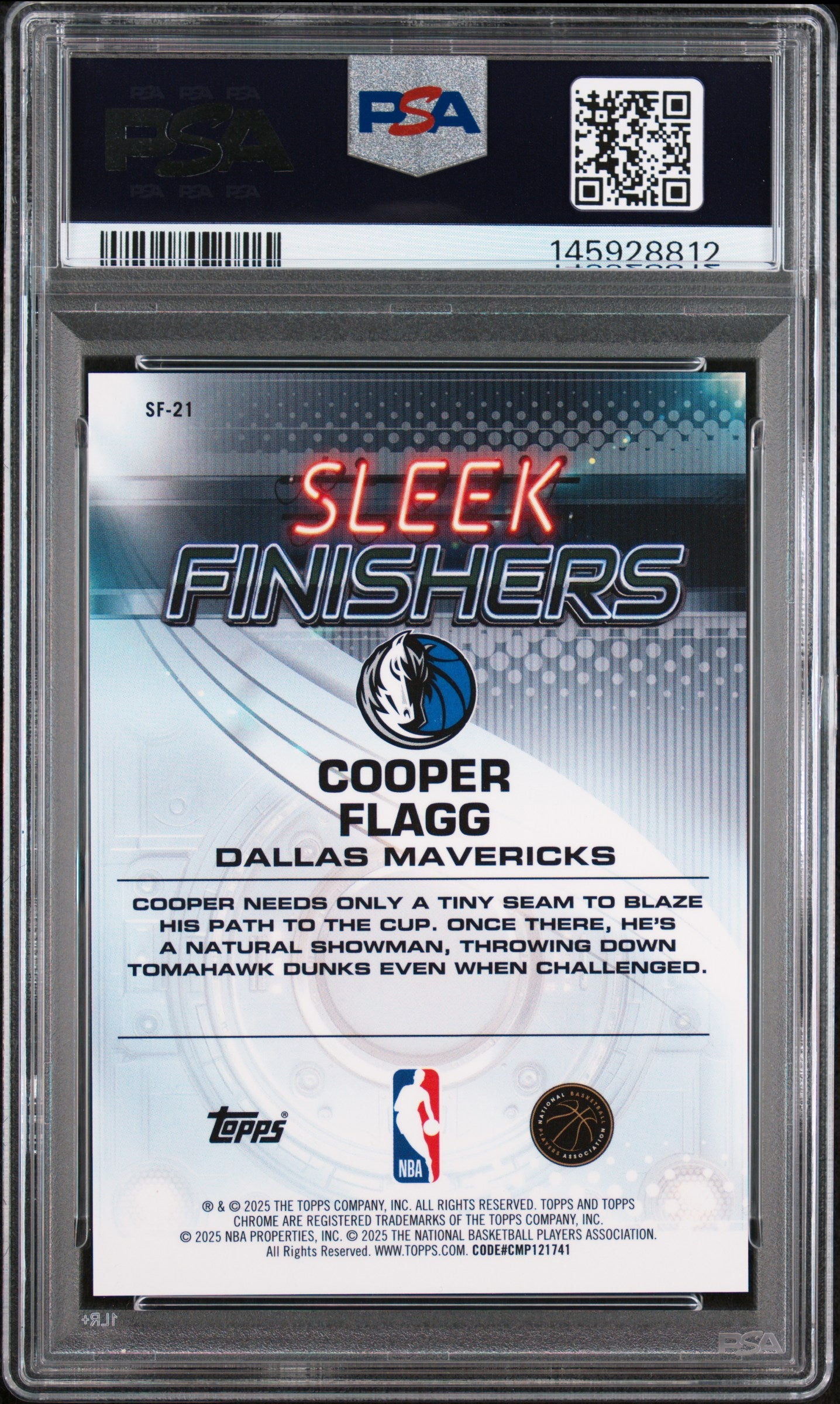 2025 Topps Chrome Cooper Flagg Rookie Sleek Finishers Green 23/99 PSA 10 RC