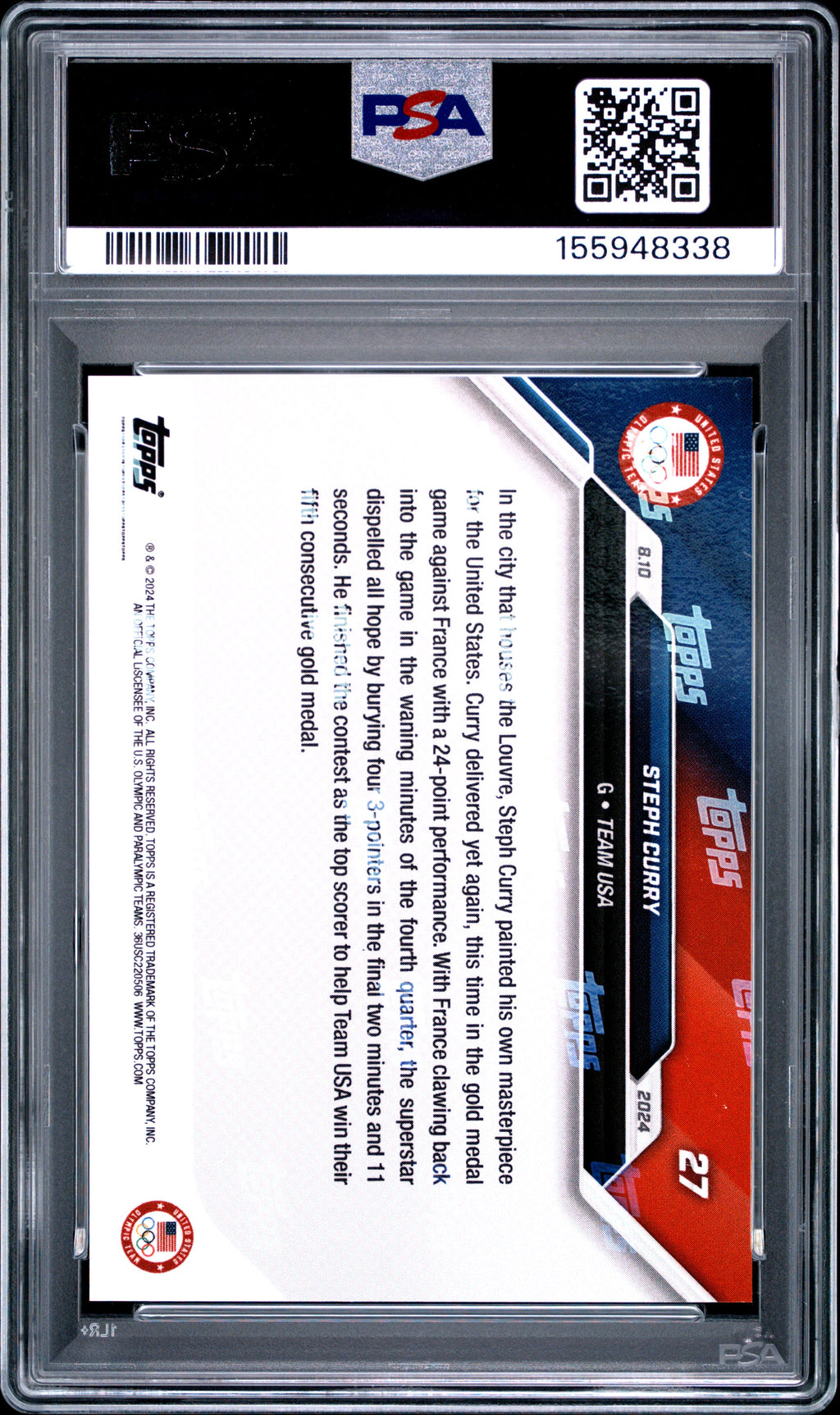 2024 Topps Now Olympics Steph Curry PSA 9
