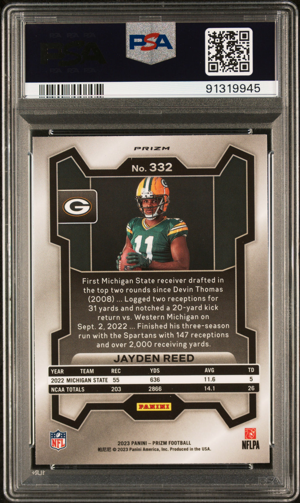2023 Panini Prizm Jayden Reed #332 Variation PSA 10