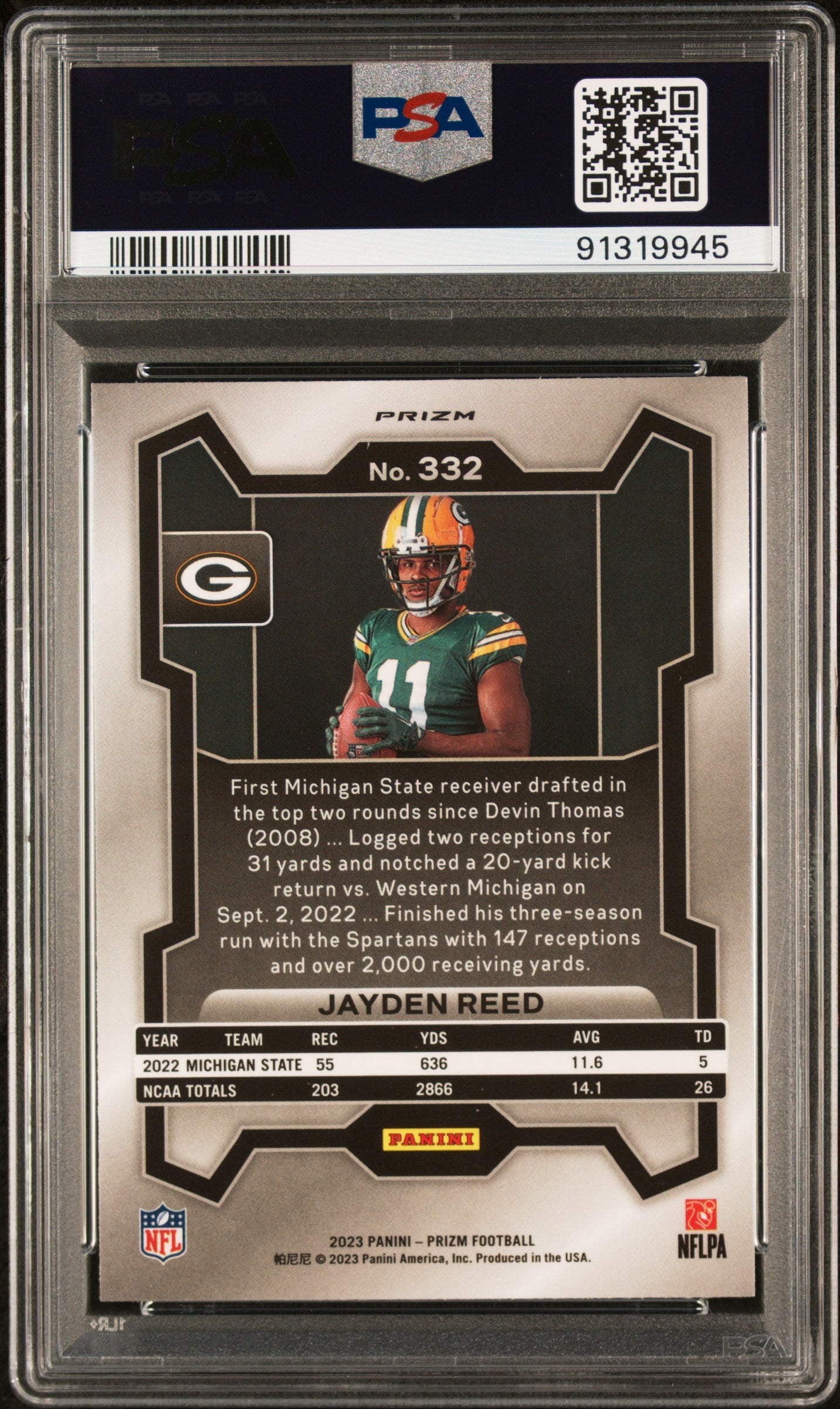 2023 Panini Prizm Jayden Reed #332 Variation PSA 10