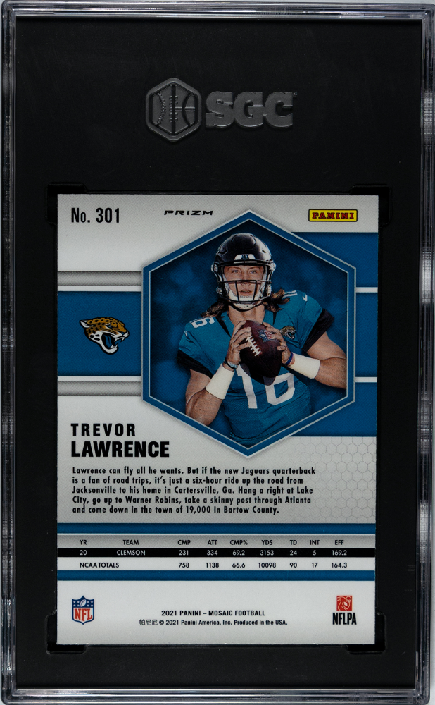 2021 Panini Mosaic Trevor Lawrence #301 Blue Reactive Prizm SGC 9