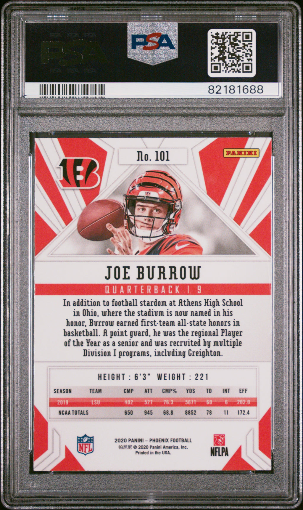 2020 Phoenix Joe Burrow Rookie Fire Burst PSA 9 RC
