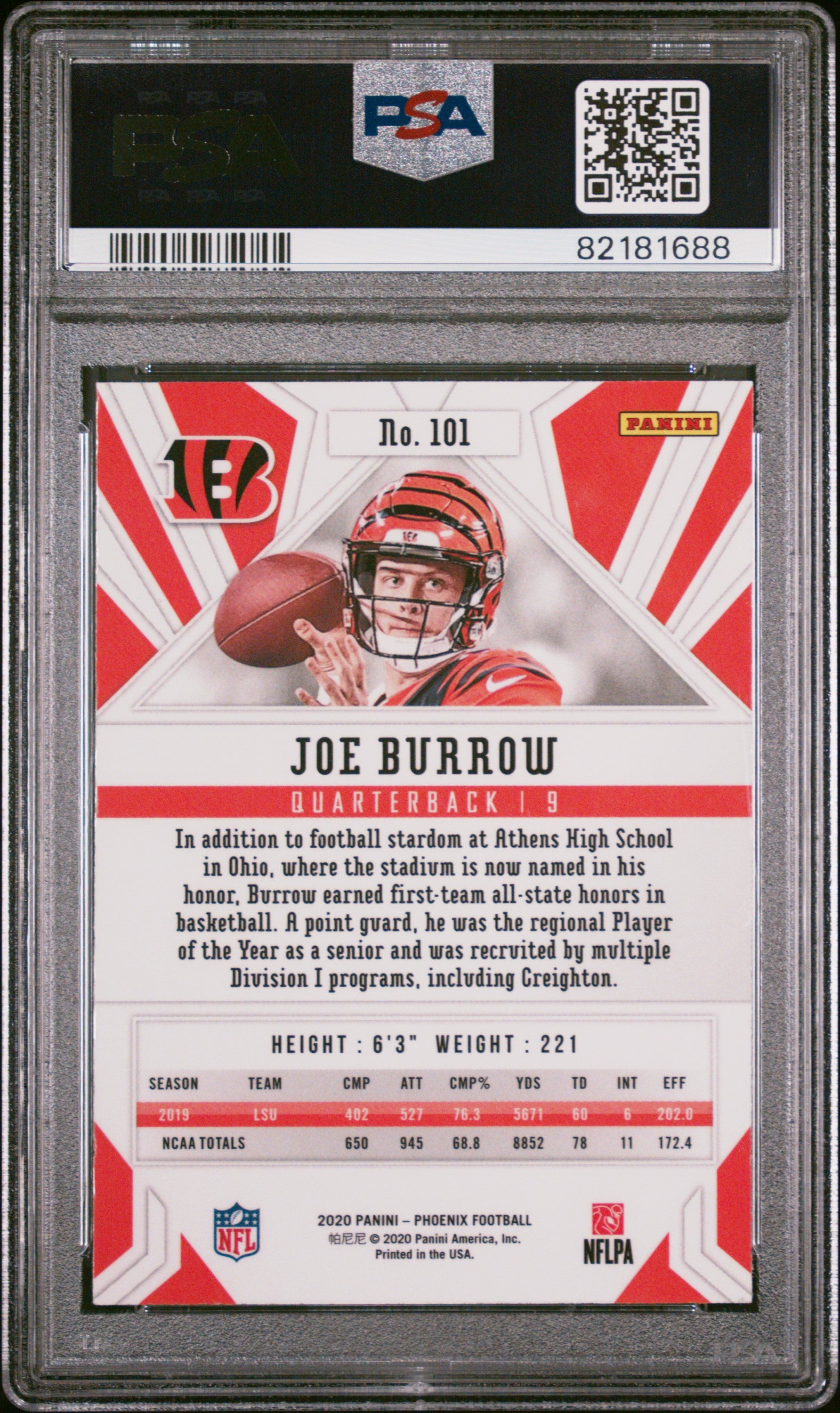 2020 Phoenix Joe Burrow Rookie Fire Burst PSA 9 RC