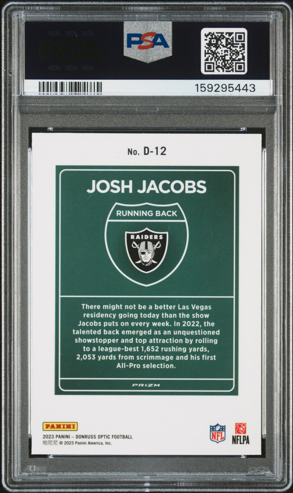 2023 Donruss Optic Josh Jacobs Downtown PSA 9